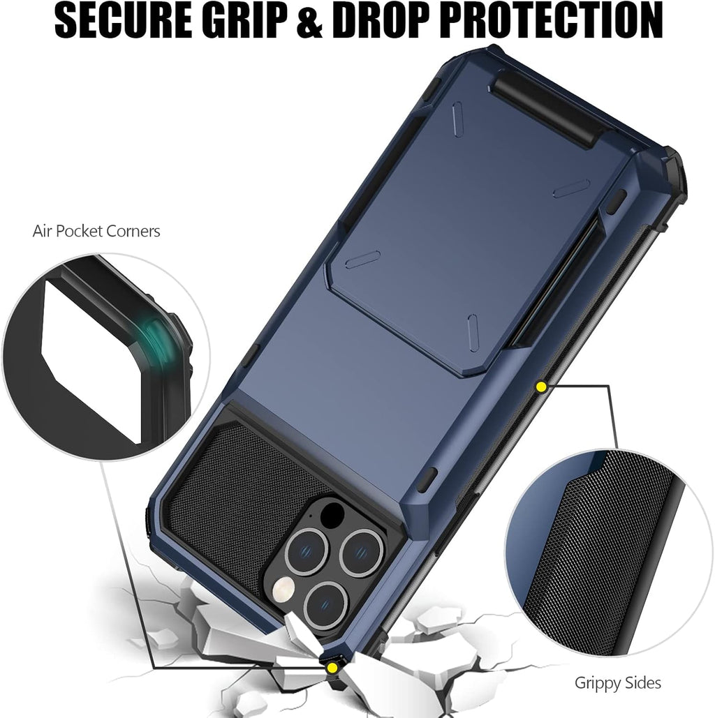 Nvollnoe for iPhone 12/12 Pro Case with Card Holder[Store 5 Cards] Dual Layer Heavy Duty Shockproof iPhone 12 Wallet Case with Hidden Card Slot Large Storage Cover for iPhone 12(Blue)