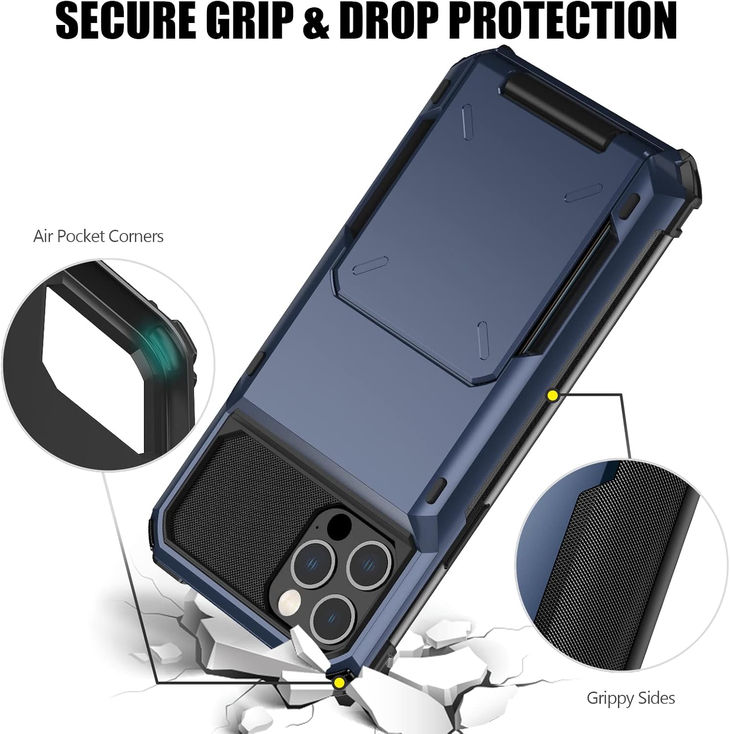 Nvollnoe for iPhone 12/12 Pro Case with Card Holder[Store 5 Cards] Dual Layer Heavy Duty Shockproof iPhone 12 Wallet Case with Hidden Card Slot Large Storage Cover for iPhone 12(Blue)