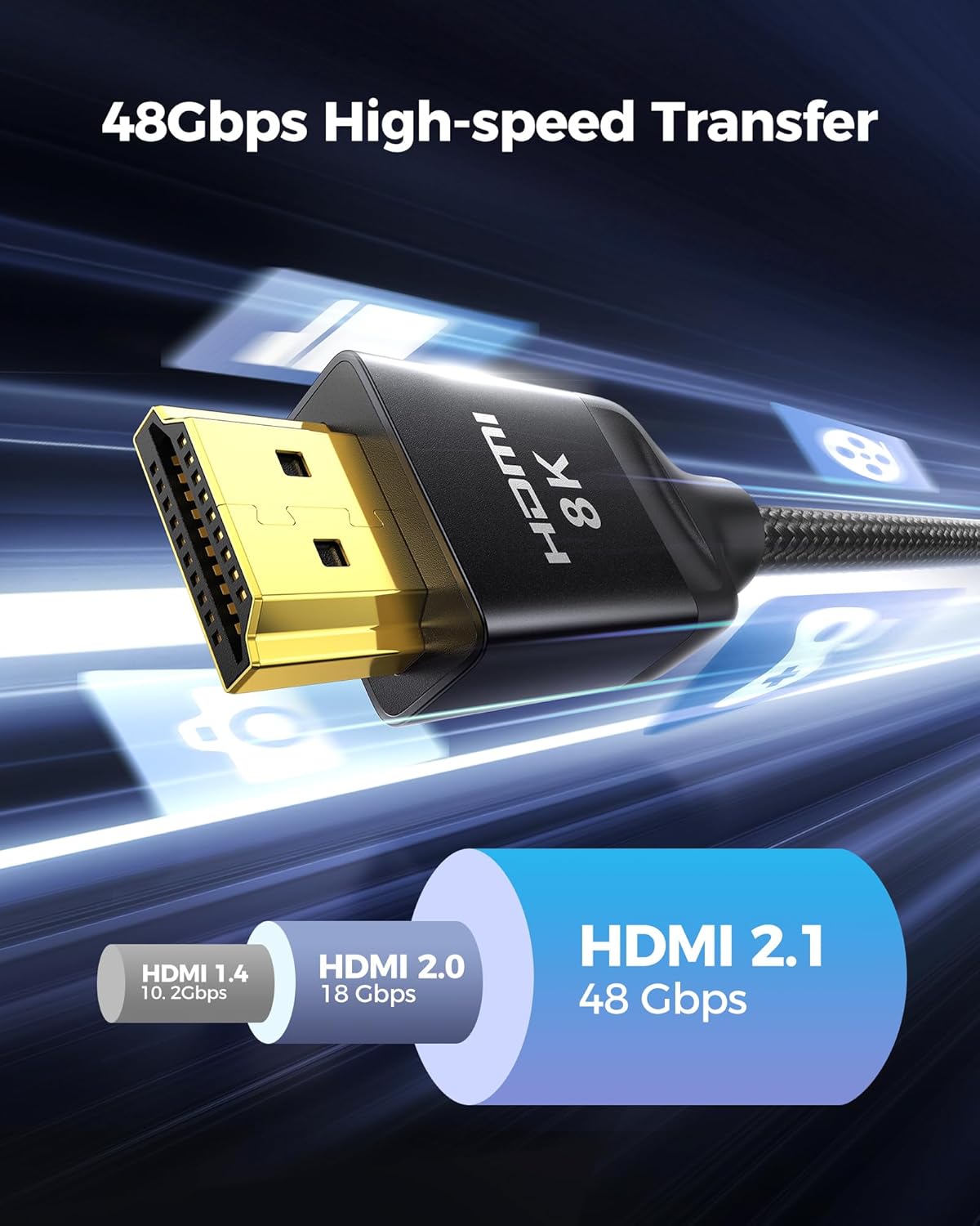 Silkland 10K 8K HDMI 2.1 Cable 10FT, (Upgrade Braided) Certified Ultra High Speed HDMI® Cable [8K@60Hz, 4K@120Hz] 48Gbps, HDR, eARC, HDCP 2.2&2.3, Compatible for Soundbar/PS5/Xbox/Roku TV
