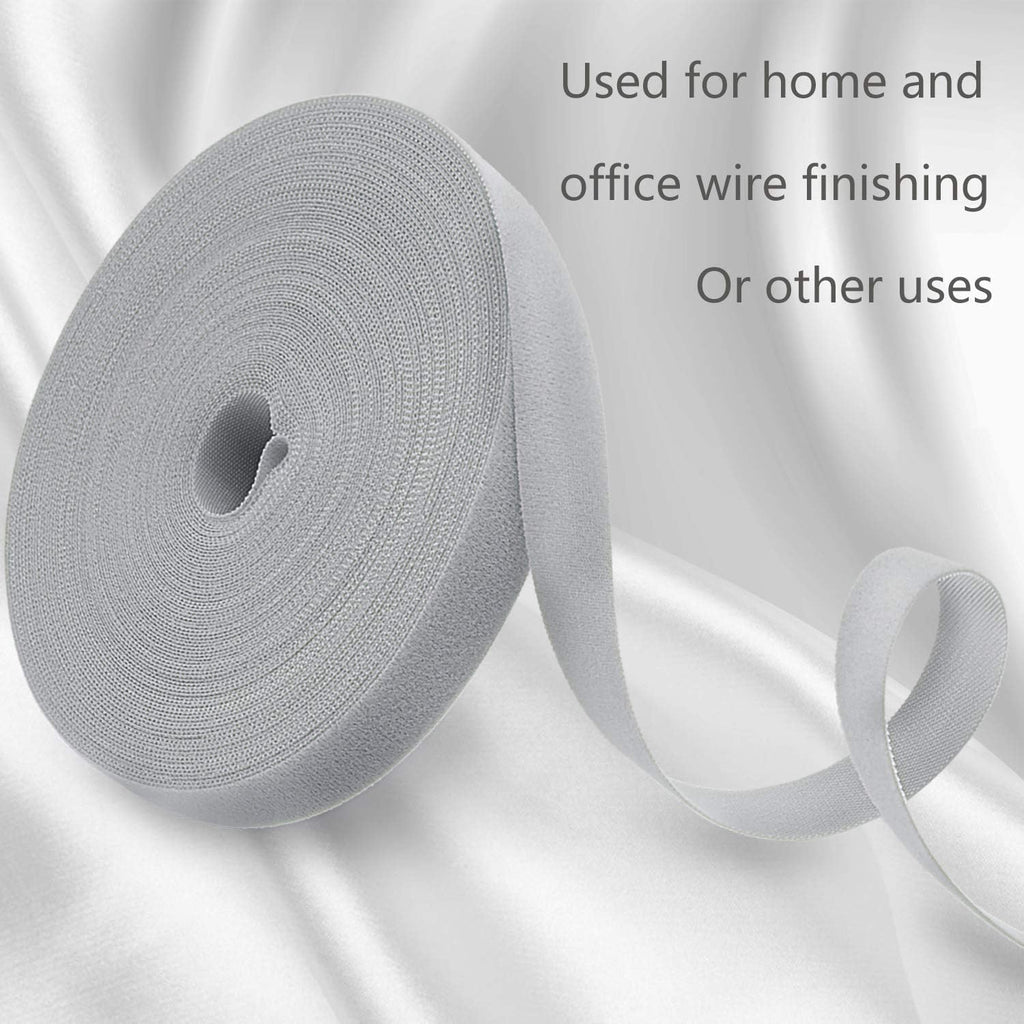 Reusable Fastening Tape Cable Ties 3/4 Inch Double Side Hook Roll (25 Yard, Grey)