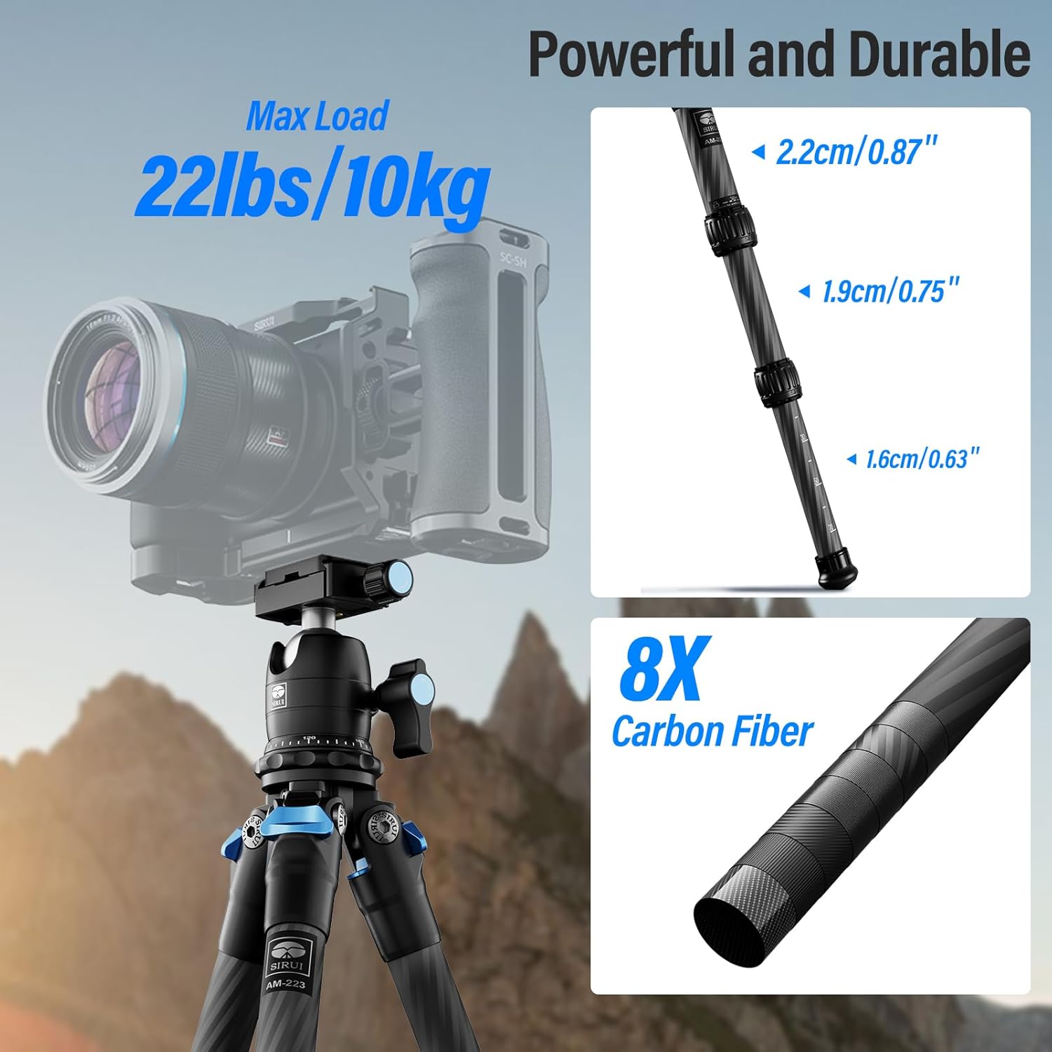 SIRUI Carbon Fiber Travel Tripod with 360° B-00K Arca-Swiss Ballhead, Mini Desktop Tripod for Mirrorless Cameras, Folded Height 12.1", Max Height 16.6″