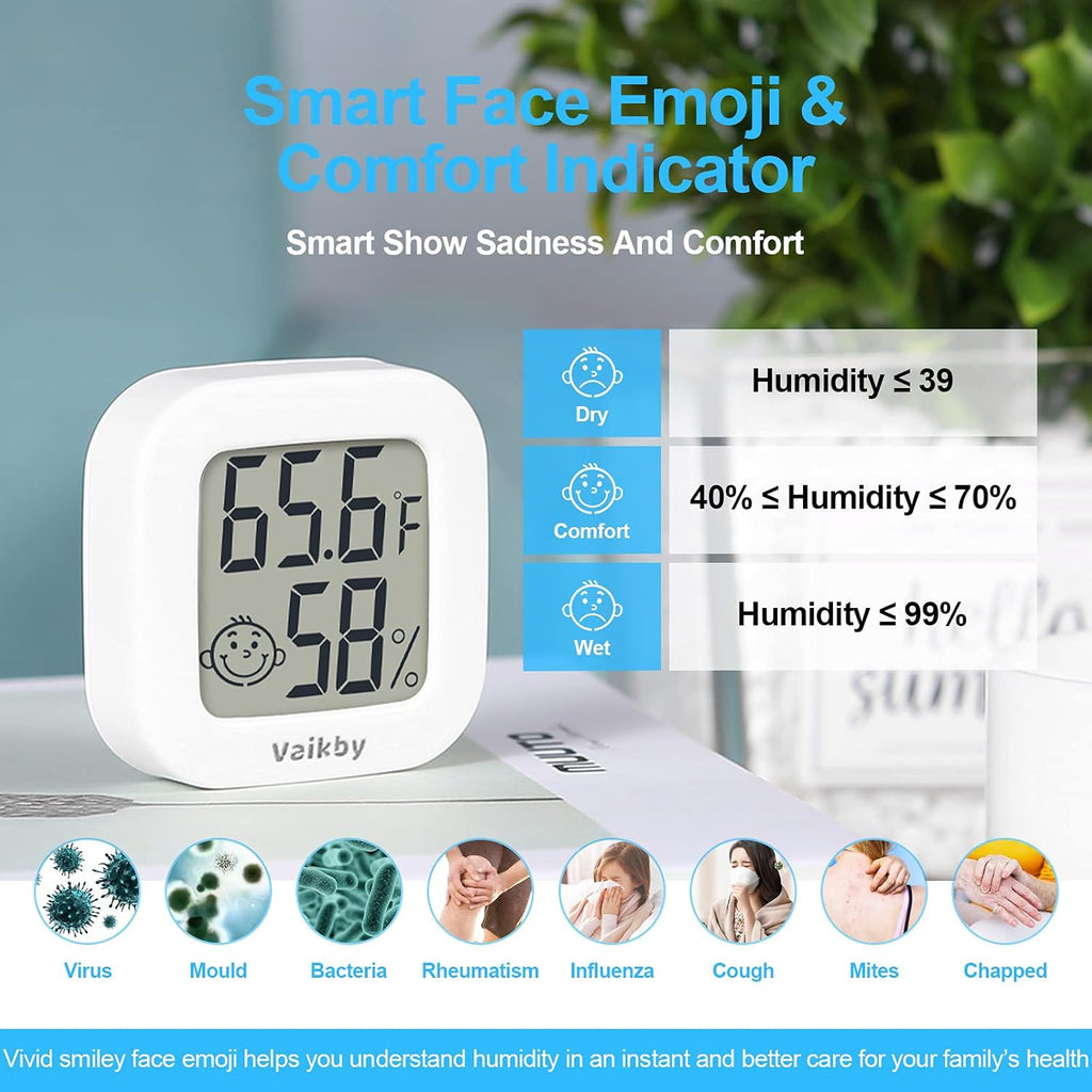 Vaikby Indoor Thermometer 4Pack, Humidity Gauge Meter Digital Hygrometer Room Thermometer for Home, Hight Accurate Temperature and Humidity Monitor, Large LCD Display Fahrenheit or Celsius