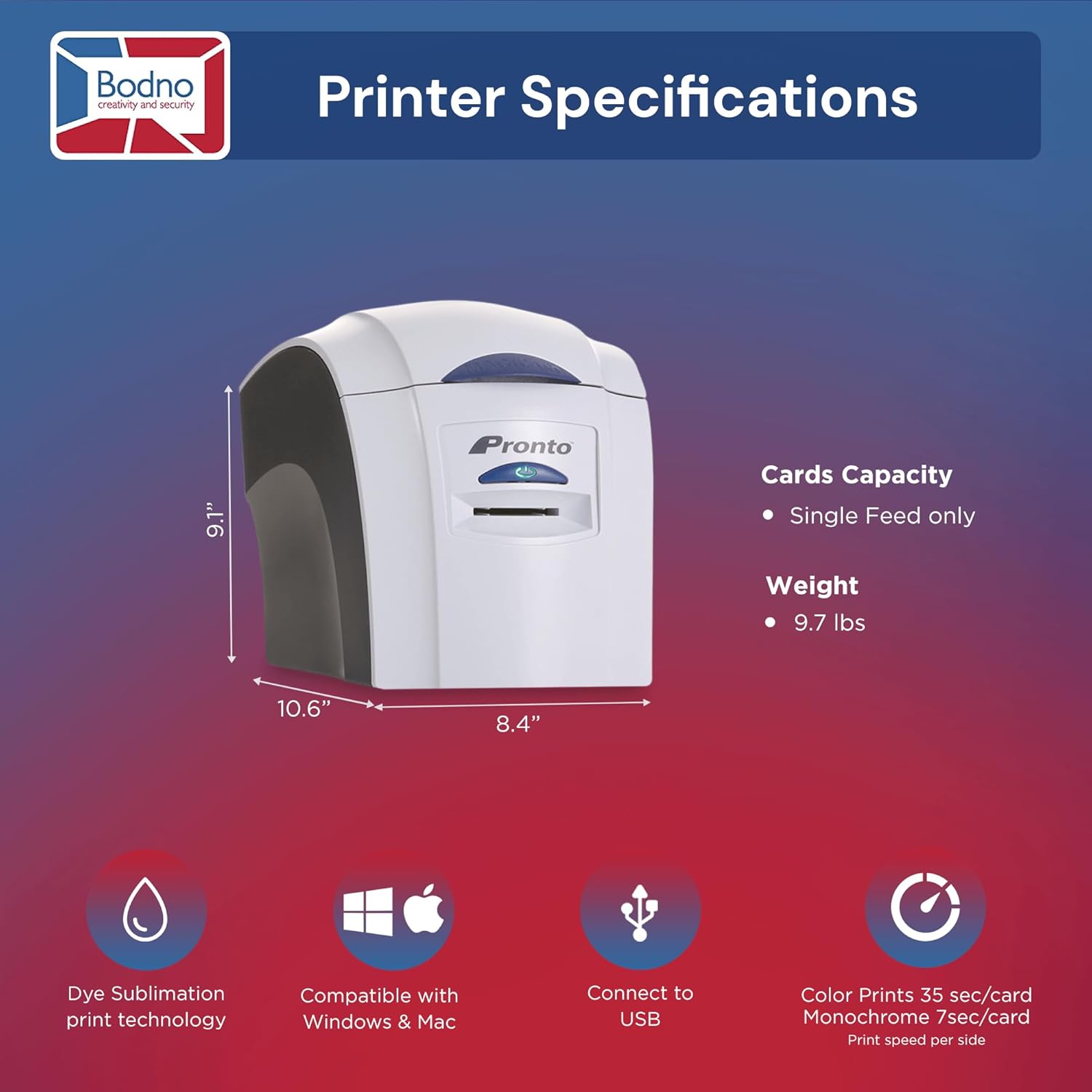 Magicard Pronto ID Card Printer & Super Supplies Package with Bodno ID Software, Camera, 300 Cards and 300 Print Ribbon - Bronze Edition