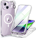 Miracase Magnetic for iPhone 14 Case 6.1'', [Bubble Free] Full-Body Bumper Phone case with Built-in Full Glass Screen &Lens Protector,No Gap,Compatible with MagSafe,Drop Proof 14 Cover,Clear