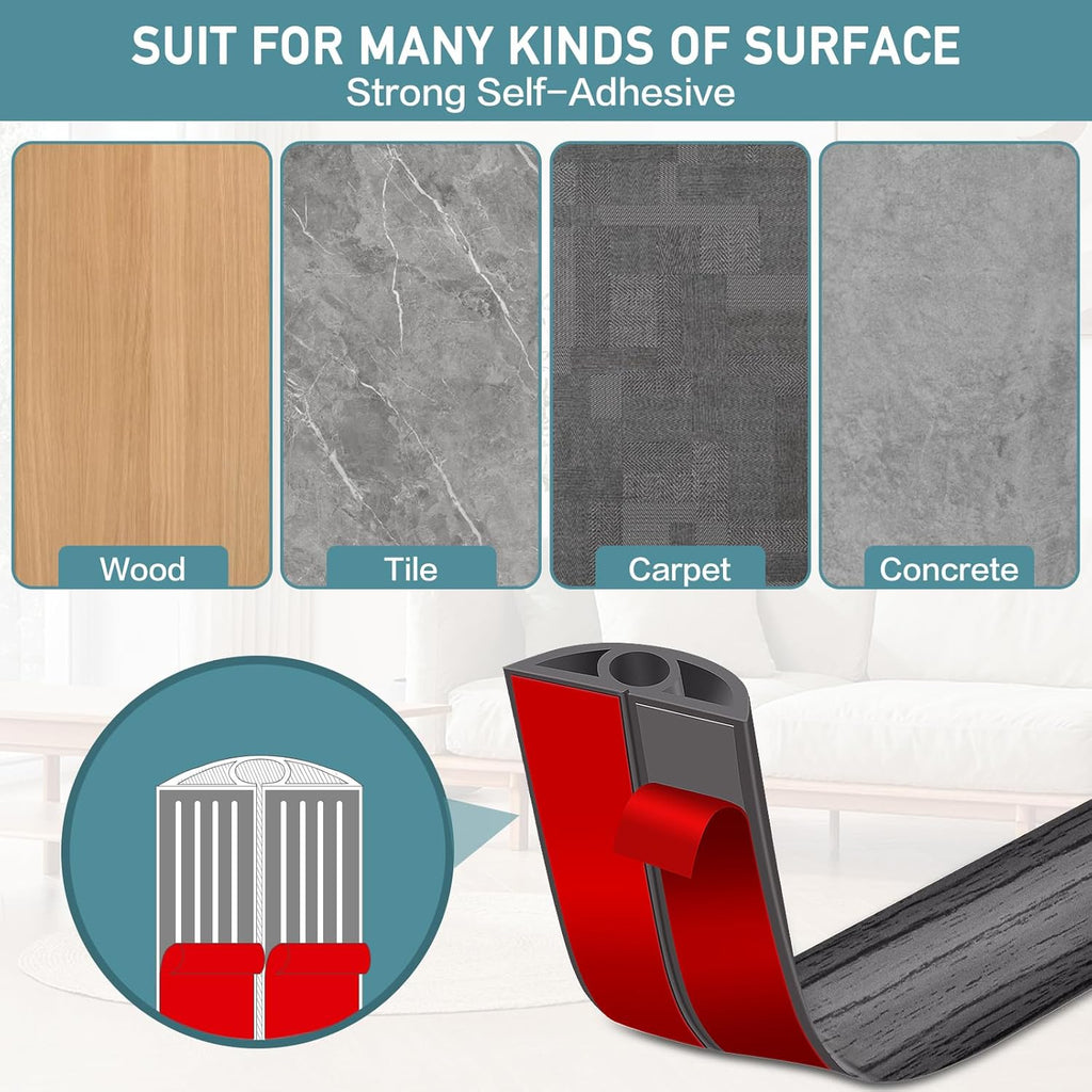 Floor Cord Cover Self Adhesive Cord Hider Floor Extension Cord Covers for Floor Power Cord Protector Cable Management Prevent Cable Trips Cable Cavity 0.32" W x 0.32" H (Deep Grey Wood, 10Ft)
