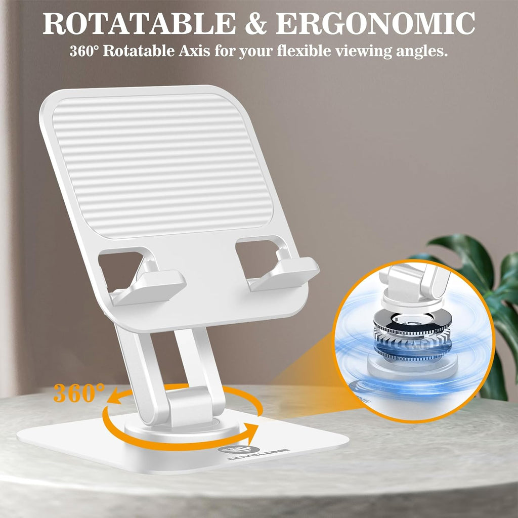 OCYCLONE for iPad Stand for Desk 360 Rotating Adjustable Portable Monitor Tablet Holder, White