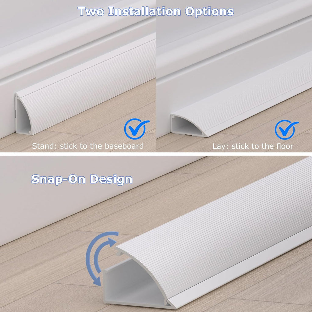 ZhiYo 68in Floor Cord Cover for Corner, Large Cord Hider for 3-5 Cords, Self-adhesives PVC Wire Hider for Baseboard/Floor/Wall Cable Management, White Cable Raceway, 0.8in x 1.8in, 4 x L17in