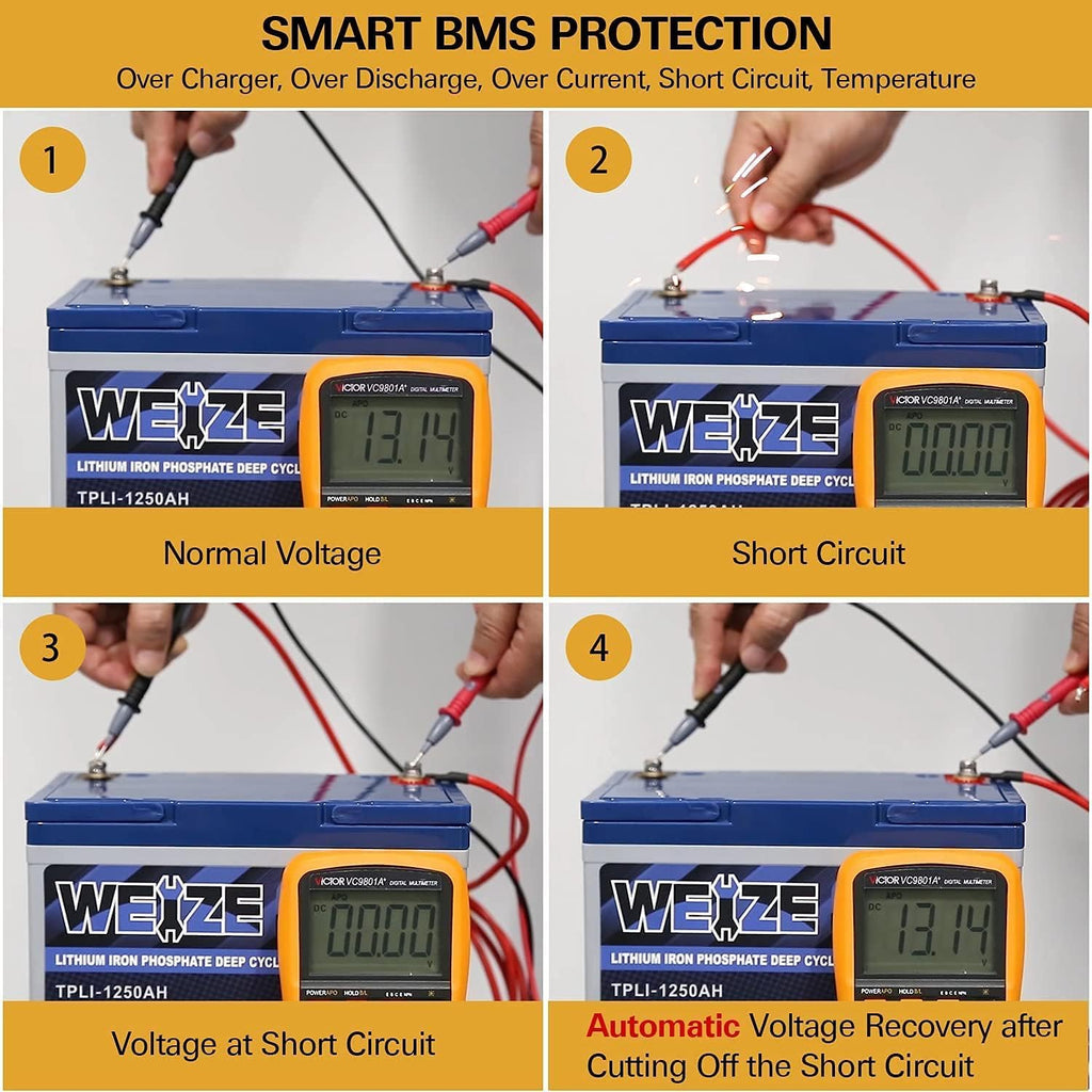 WEIZE 12V 50Ah Lithium LiFePO4 Battery, Grade A Cells Built in BMS, 8000+ Deep Cycles Low Temperature Protection Battery for Marine, Trolling Motor, Solar, Power Wheelchair, Backup Sump Pump (2 Packs)
