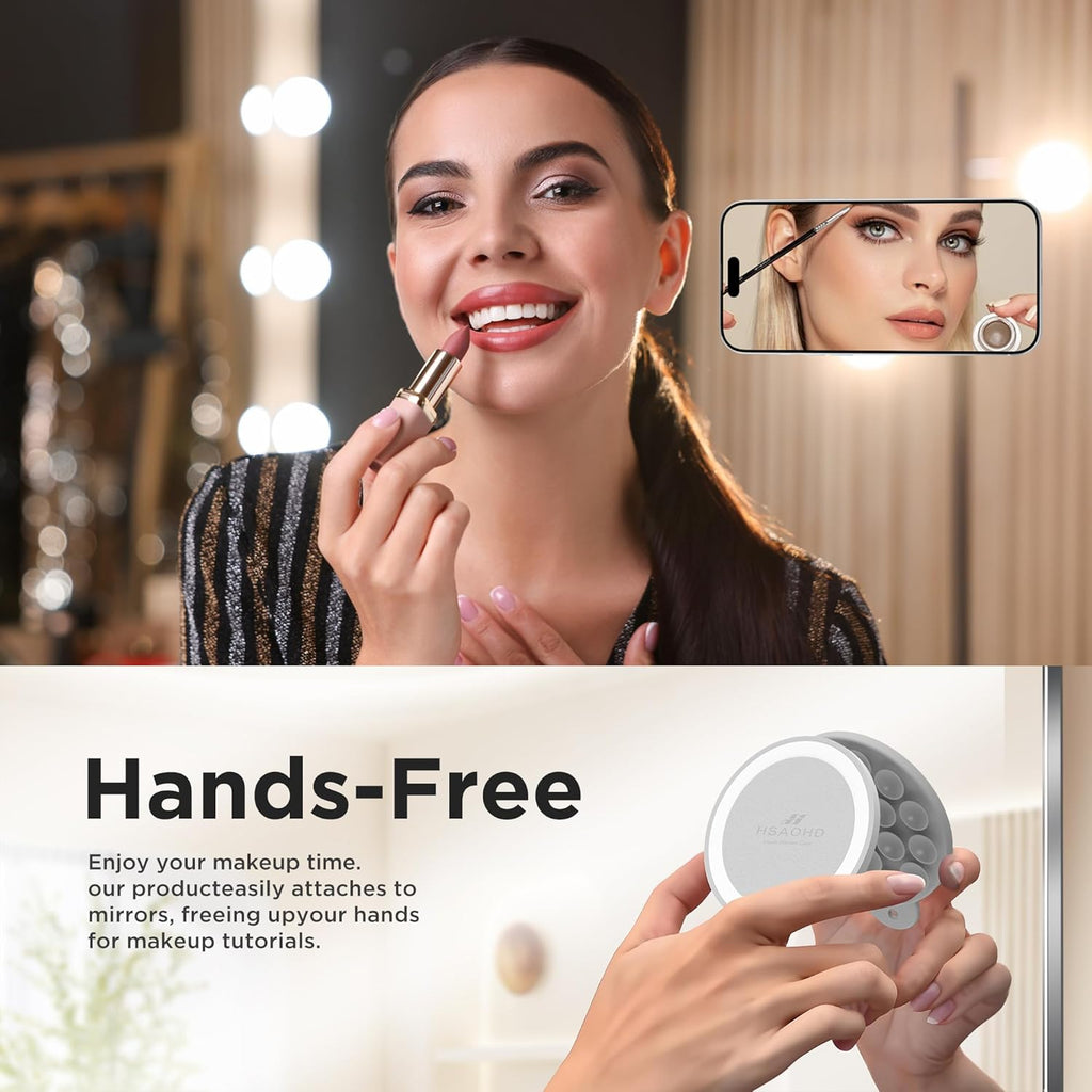 Magnetic Suction Cup Phone Mount for MagSafe Case, Silicone Hands-Free Grip Holder for iPhone and Android, Mirror Shower Phone Stand for Makeup FaceTime Gym Kitchen Bathroom, Light Gray