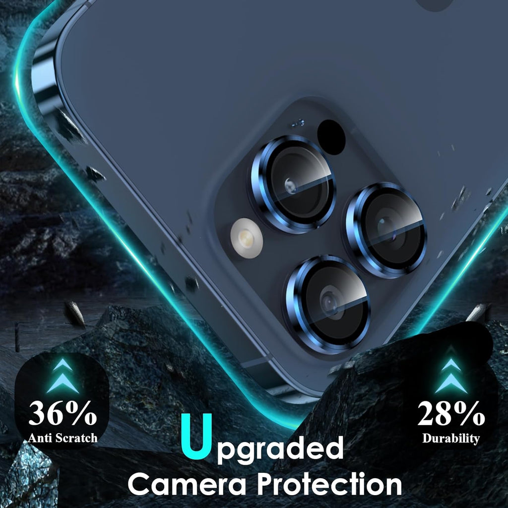 YWXTW CameraLens Protector,[1 Step Installation Tray] Tempered Glass Screen Metal Individual Cover Accessories Case Friendly (Blue Titanium) (iPhone 15 Pro/15 Pro Max)