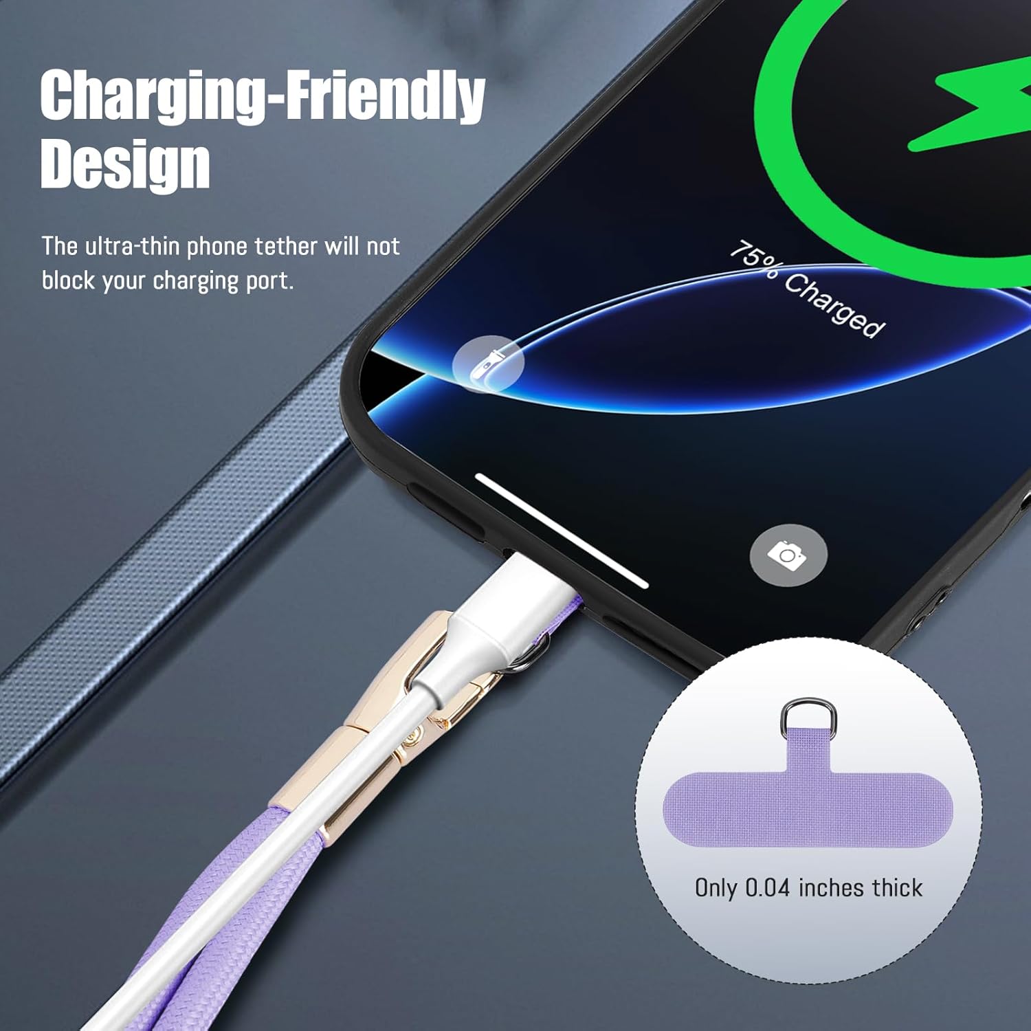 Phone Lanyard 2 Pack, 2x Adjustable Crossbody Phone Strap, 2x Tether Tab, Anti-theft Universal Cellphone Multifuctional Patch Lanyards for iPhone & Most Smartphones, Black + Purple