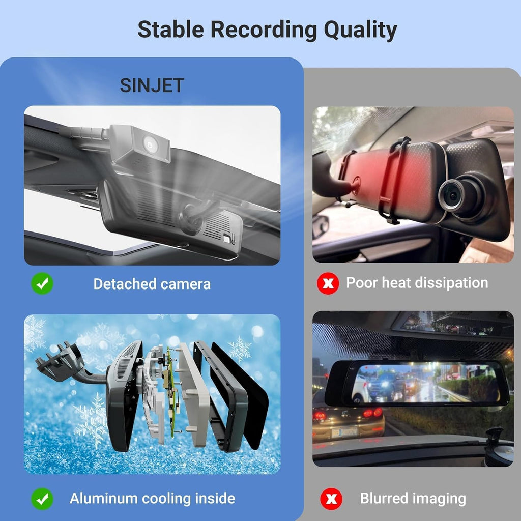 9.66″ OEM Rear View Mirror Camera, Dash Cam, Detached Front Lens, 2K, IPS Screen, Night Vision, Parking Monitor, 32GB SD, for Trucks, Vans, SUVs