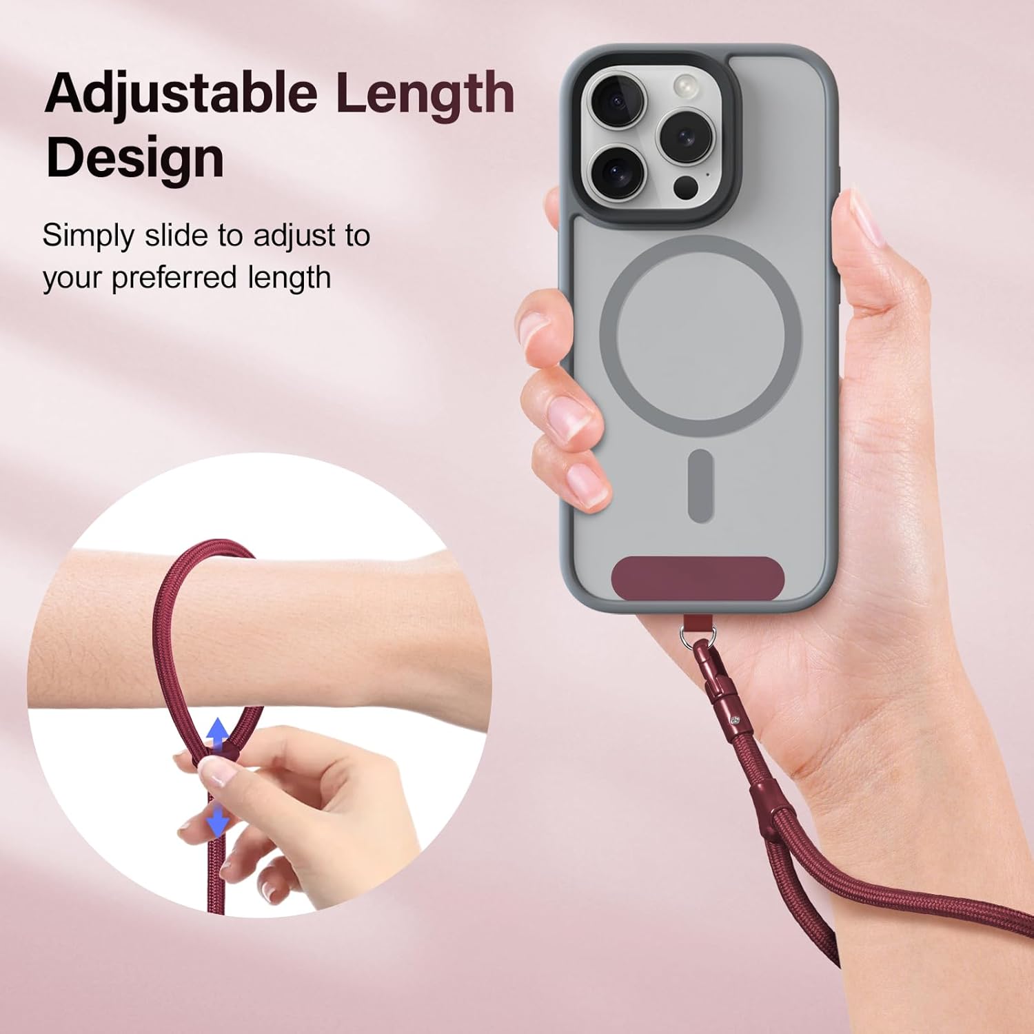 Phone Wrist Strap, Universal Adjustable Hand Wrist Strap Lanyard for iPhone 16 and Most Smartphones, Multifunctional Patch Lanyard with Phone Tether Tab for Women and Men, Wine Red