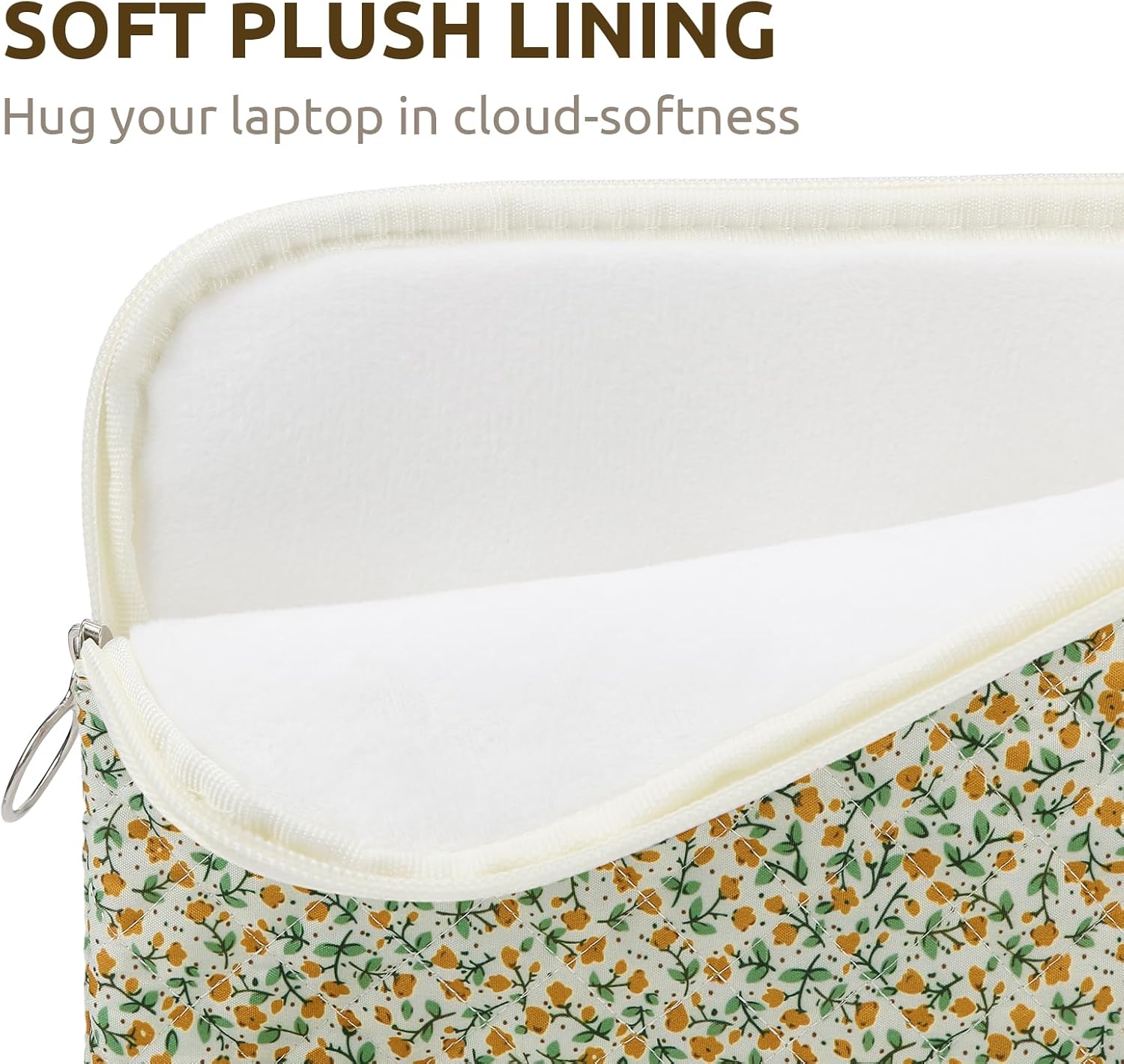 Puffy Laptop Sleeve 13-15.6 Inch Cute Quilted Laptop Protective Case Padded Floral Computer Sleeve for MacBook (B-Yellow, 15 Inch)