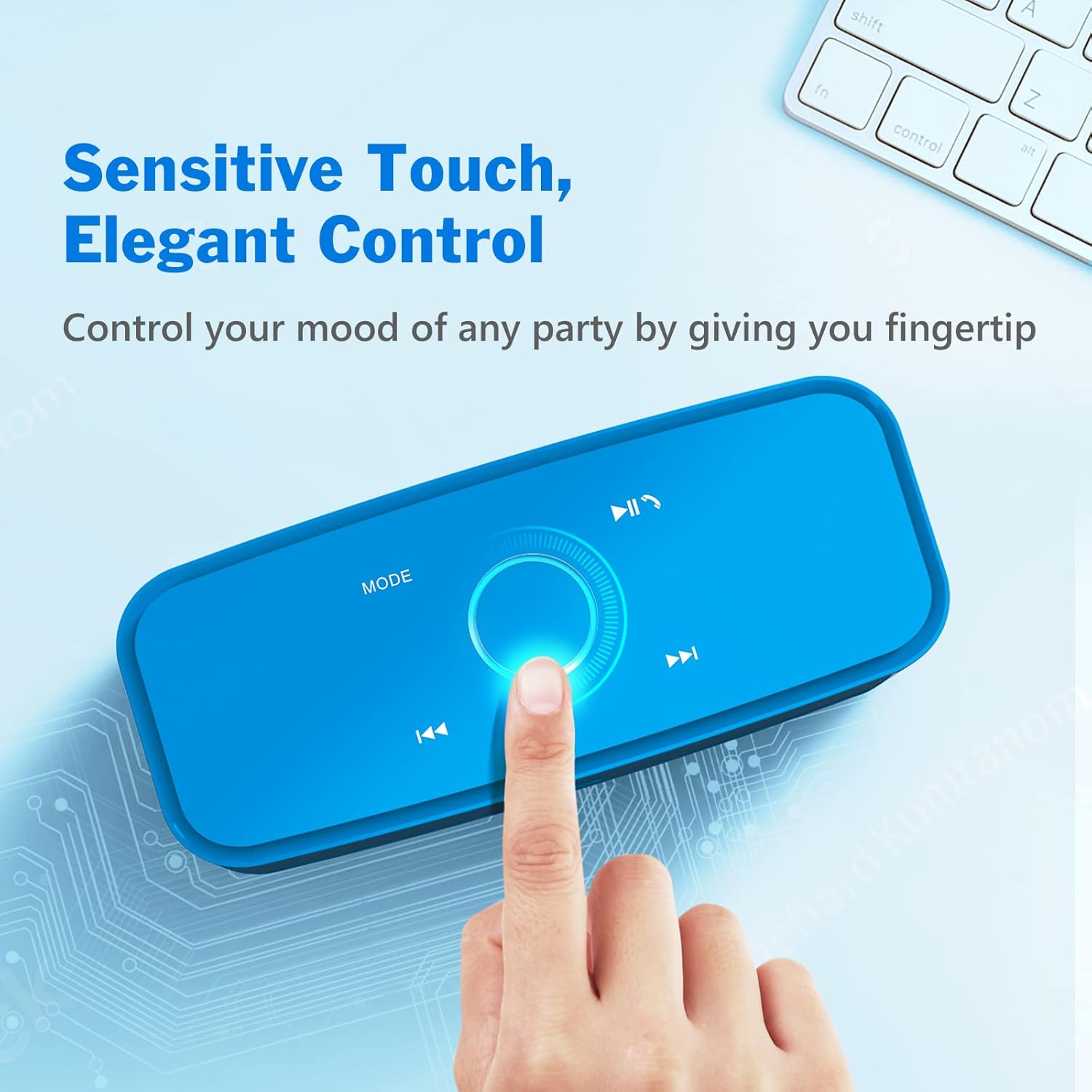 DOSS SoundBox Touch Wireless Bluetooth Speaker with 12W HD Sound and Bass, IPX5 Water-Resistant, 20H Playtime, Handsfree, Portable for Office, Home, Outdoor, Travel-Blue