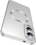 Magnetic for Samsung Galaxy S25 Edge Case [Compatible with MagSafe][Built-in Camera Lens Protector] Slim Soft Silicone Bumper Shockproof Metallic Luster Phone Case (Silver)
