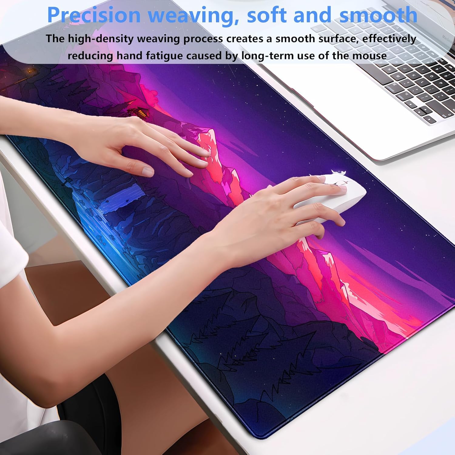 Purple Mouse Pad Pink Desk Mat Gaming Mousepad XXL Computer Pad 31.5 x 15.7 Inch Full Desk Mouse and Keyboard Pad Anime Game Mouse Mat with Stitched Edge Anti-Slip Washable for Office and Home