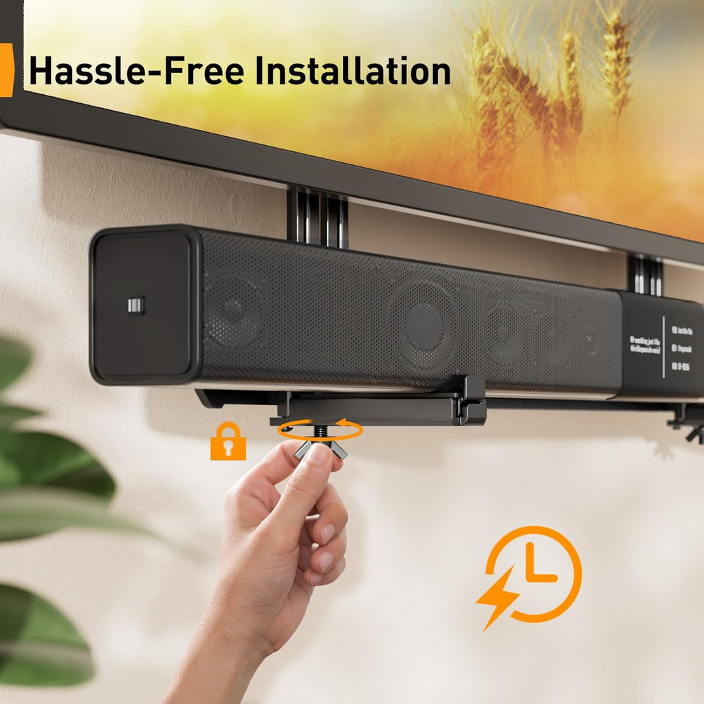 Perlegear Soundbar Mount, Sound Bar Mount with Holes/Without Holes, Sound Bar Mounts Under TV up to 15 lbs, Non-Slip Base Holder Extends 3.5” to 6”, Attach Speaker to TV or Wall