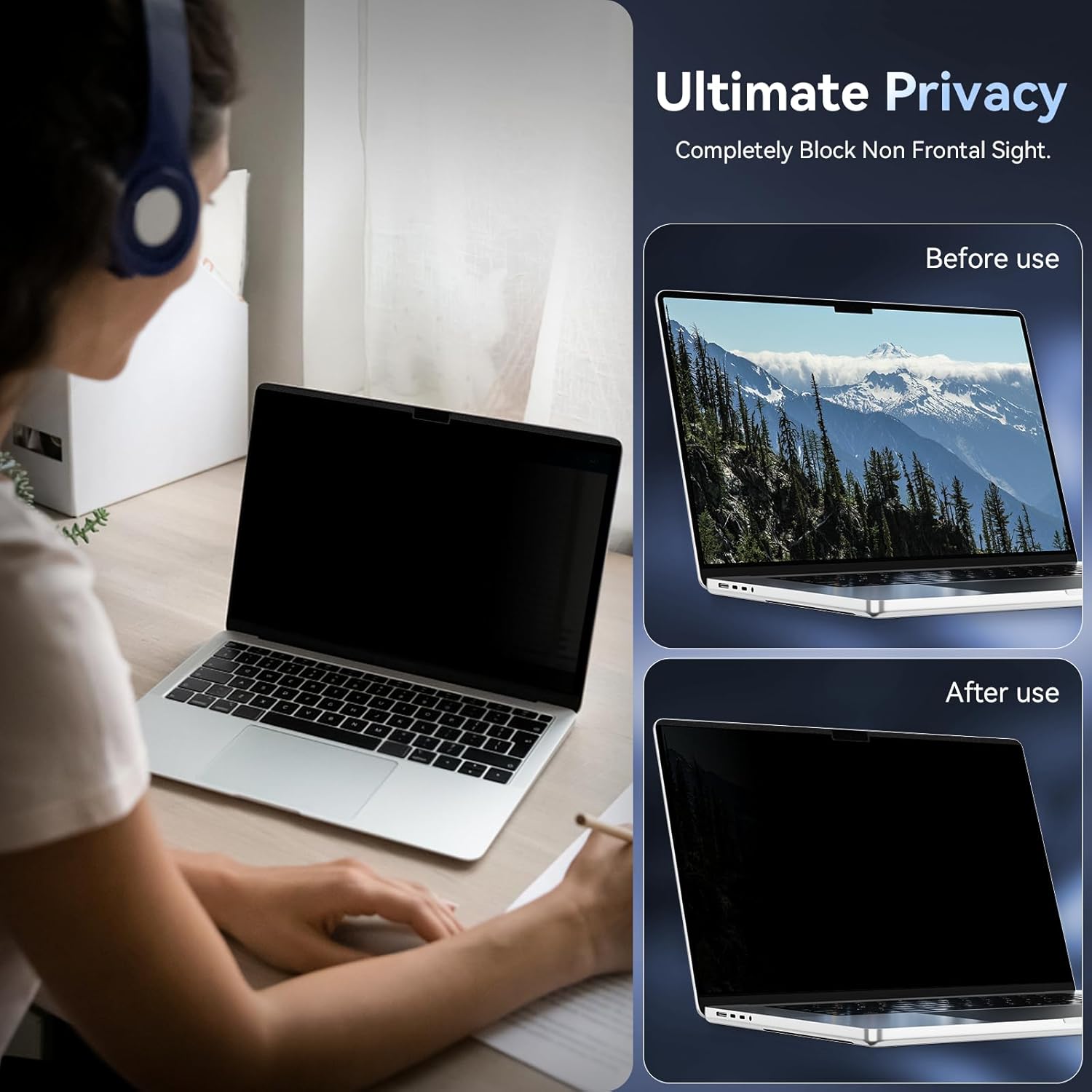 Magnetic Privacy Screen Protector Compatible with MacBook Pro 16 Inch (2021-2024, M1, M2), Removable Anti Spy Blue Light Glare Shield Laptop Privacy Filter for Apple Mac Pro 16.2 in(A2991/A2485/A2780)