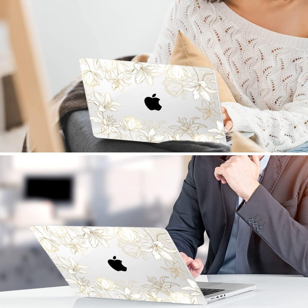 DONGKE for M4 MacBook Pro 16 Inch Case 2024 2023 2021 A3403 A3186 M3 A2991 M2 A2780 M1 A2485 Pro/Max Chip, Plastic Hard Shell Case & Keyboard Cover for Mac Pro 16 with Touch ID, Gold Floral