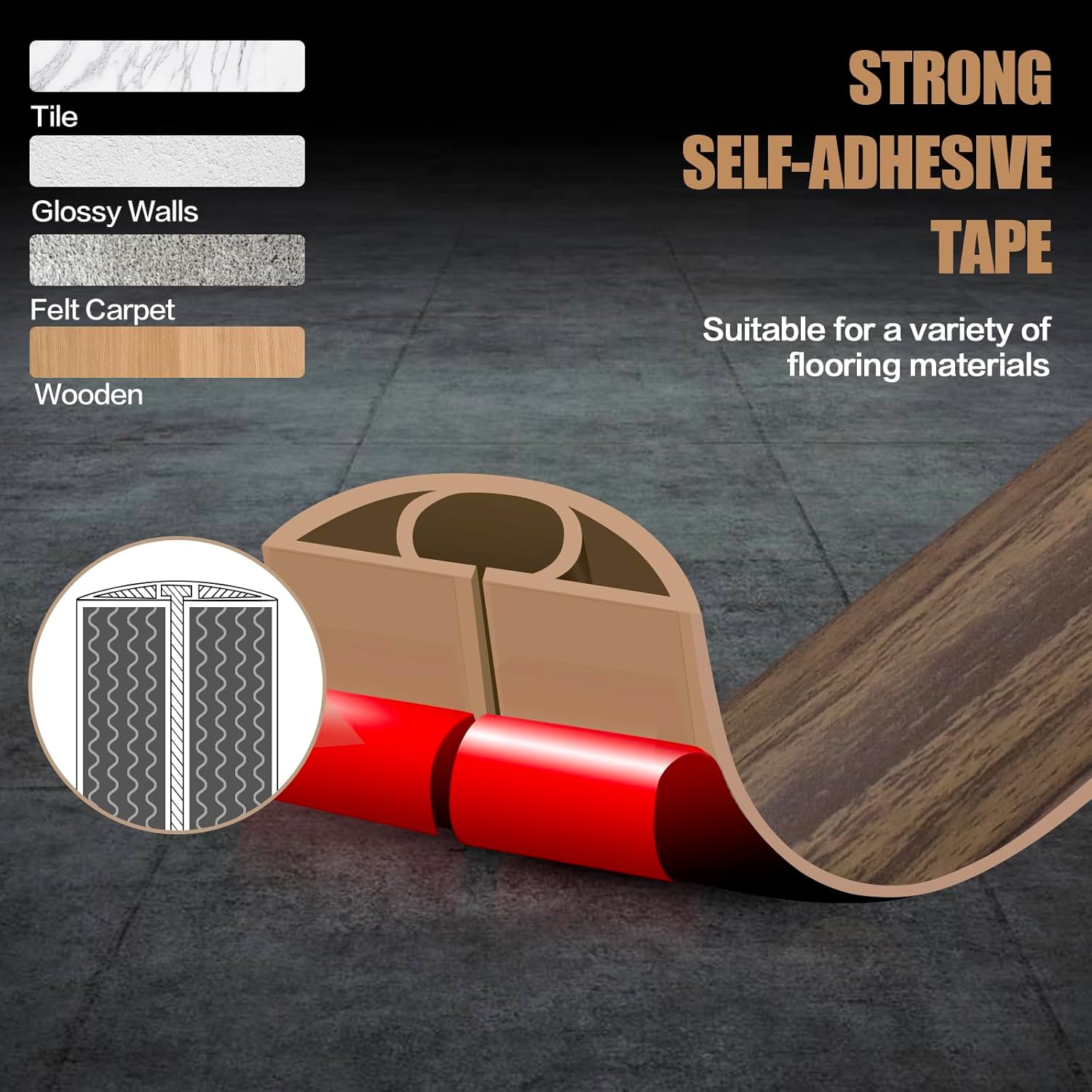 Floor Cord Cover Self Adhesive Cord Hider,10FT Cable Management, Extension Strip Protector for Wires, Prevent Cable Trips for Offices, Gyms, Exhibitions Cavity:0.39"(W) x 0.27"(H) Wood Walnut
