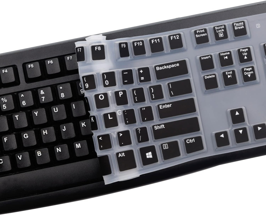 Silicone Keyboard Cover for Logitech K120 & MK120 Ergonomic Desktop USB Wired Keyboard, Logitech K120 & MK120 Keyboard Protective Skin US Layout (NOT Fit Other Model) -Black
