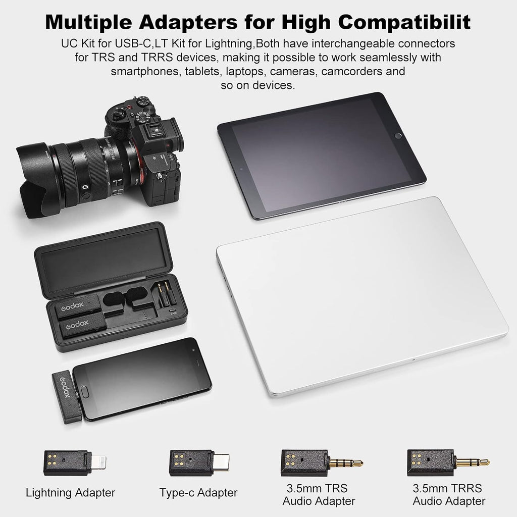 GODOX 【2025 Latest Model Movelink Mini Kit Wireless Microphone System, 2.4GHz Lavalier Mic 100m(328ft.) Range with Charging Case for Android, Camera, Vlogger, Youtuber, Interviewer