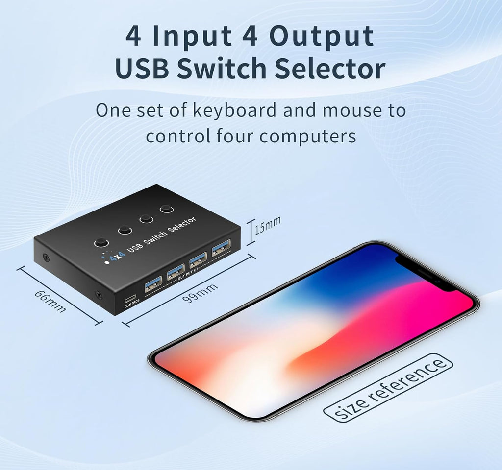 USB 3.0 Switch 4 Computers 3 Computers Keyboard Mouse,4 Port USB Switcher Sharing Mouse Keyboard Scanner Printer, Includes Cables and Remote