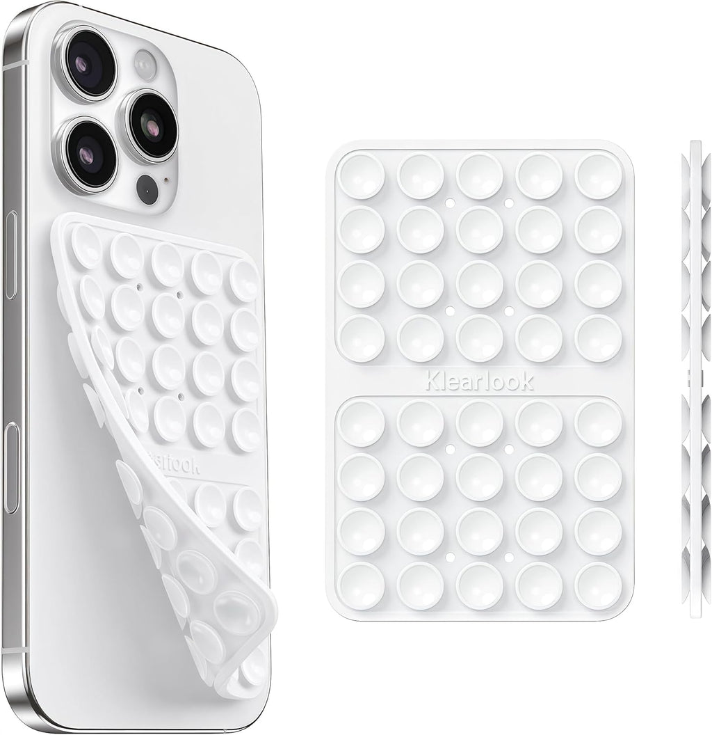 Klearlook Silicone Suction Cup Phone Case Mount Double Sided, Silicon Sticky Phone Grip with Higher Suction for Cell Phone, Hands-Free Phone Accessories Holder for Selfies and Videos, White