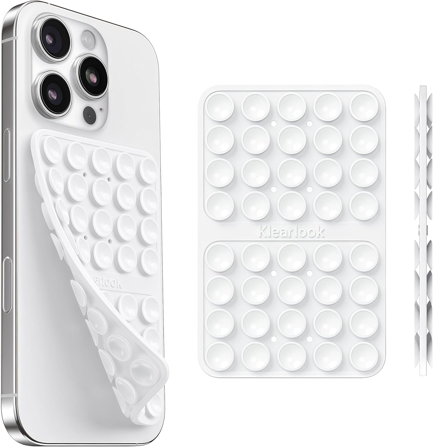 Klearlook Silicone Suction Cup Phone Case Mount Double Sided, Silicon Sticky Phone Grip with Higher Suction for Cell Phone, Hands-Free Phone Accessories Holder for Selfies and Videos, White