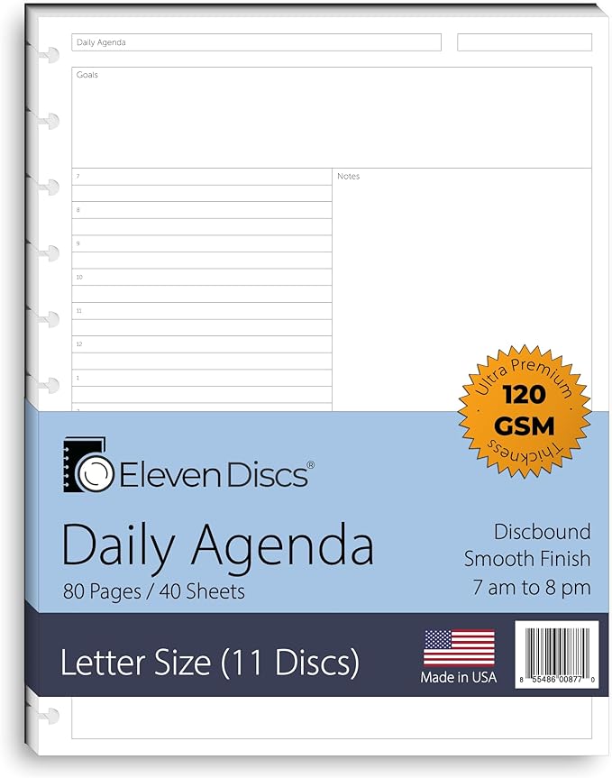 Eleven Discs Discbound Paper, Letter Size Daily Agenda Sheets by ElevenDiscs
