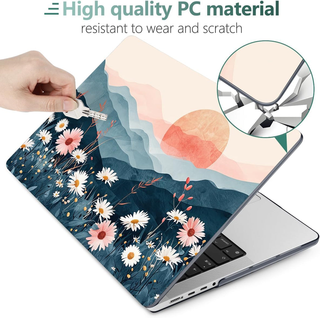 DONGKE for M4 MacBook Pro 16 Inch Case 2024 2023 2021 A3403 A3186 M3 A2991 M2 A2780 M1 A2485 Pro/Max Chip, Plastic Hard Shell Case & Keyboard Cover for Mac Pro 16 with Touch ID, Sun & Daisies