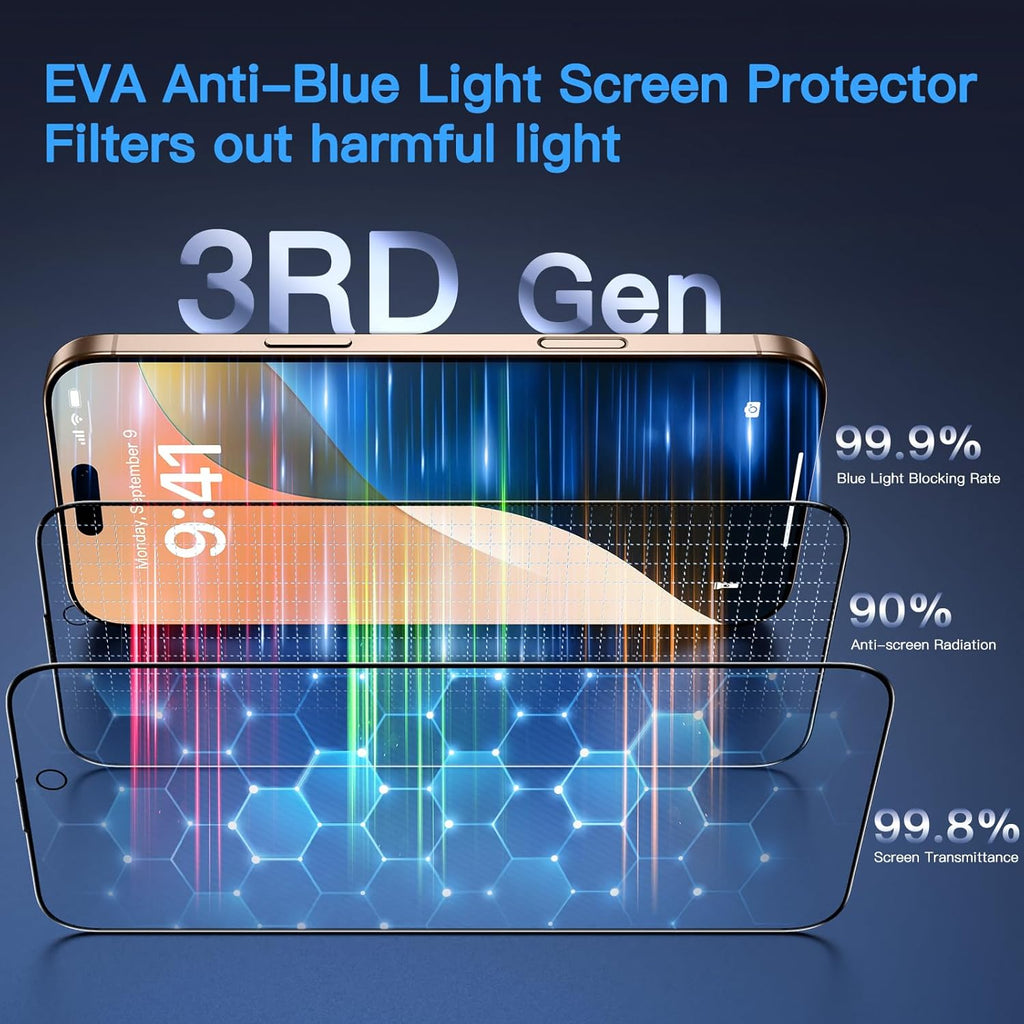 Uyiton Compatible with iPhone 16 Pro Screen Protector (Anti-Blue Light) - [Easy to Install] Shatterproof Full Coverage [Case Friendly] 9H Tempered Glass Screen Protector for iPhone 16 Pro, 2 Pack