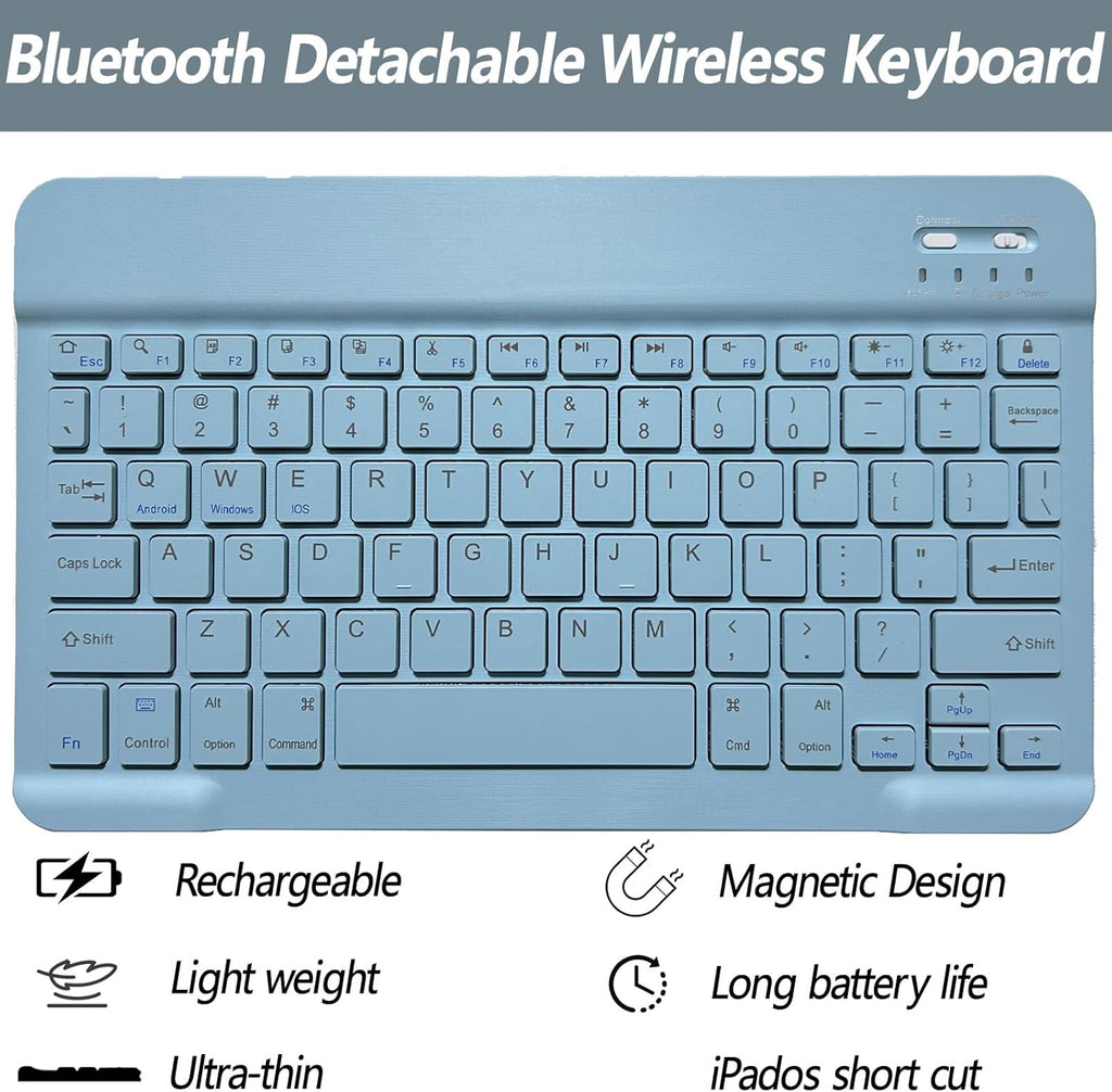 Keyboard Case for iPad 11th 10th Generation - iPad 10th Generation Case with Detachable Wireless Keyboard - Smart Folio Cover with Pencil Holder for 11-inch A16 2025 10.9-inch 2022, Blue