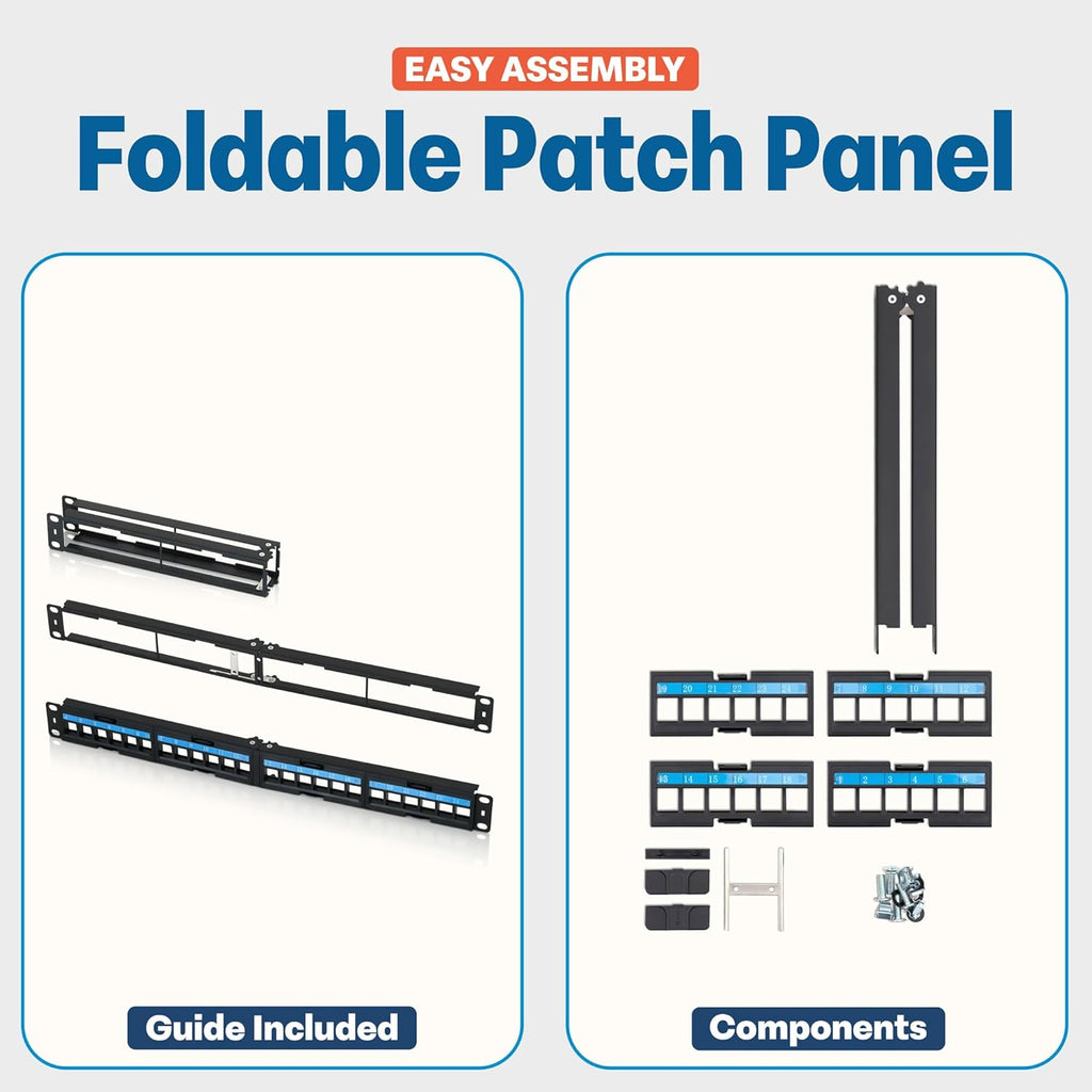 Everest 24 Port Keystone Patch Panel (1-Pack) - Removable 6-Port Panels - Use with Slim Profile Keystones ONLY (Wider Jacks May not fit Side by Side)