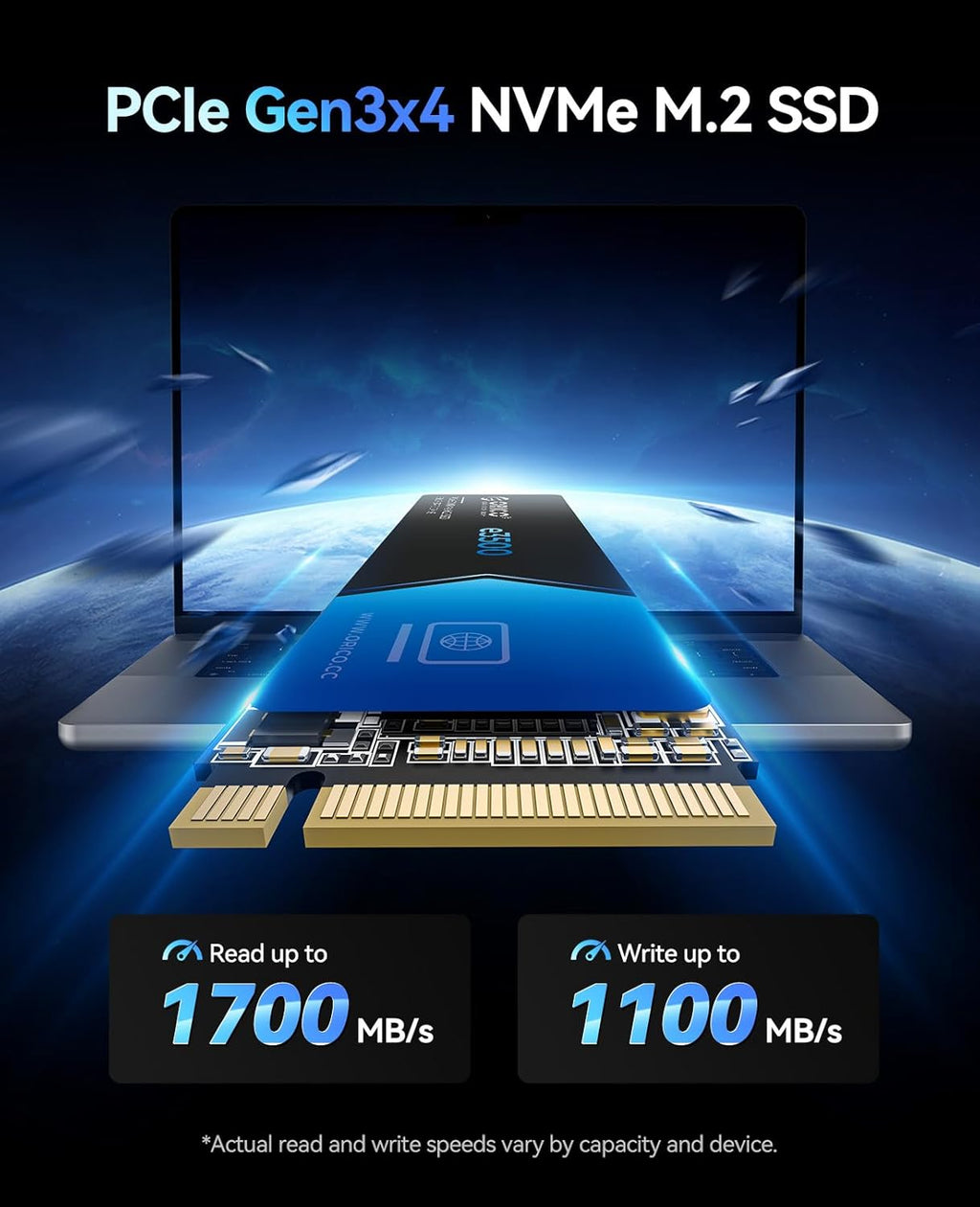 ORICO 256GB M.2 NVMe SSD, PCIe Gen3x4 M2 2280 SSD, Up to 1700MB/s Read & 1100MB/s Write, 3D NAND Flash Internal Solid State Drive with SLC Cache, Compatible with Laptops PC Desktops-e3500