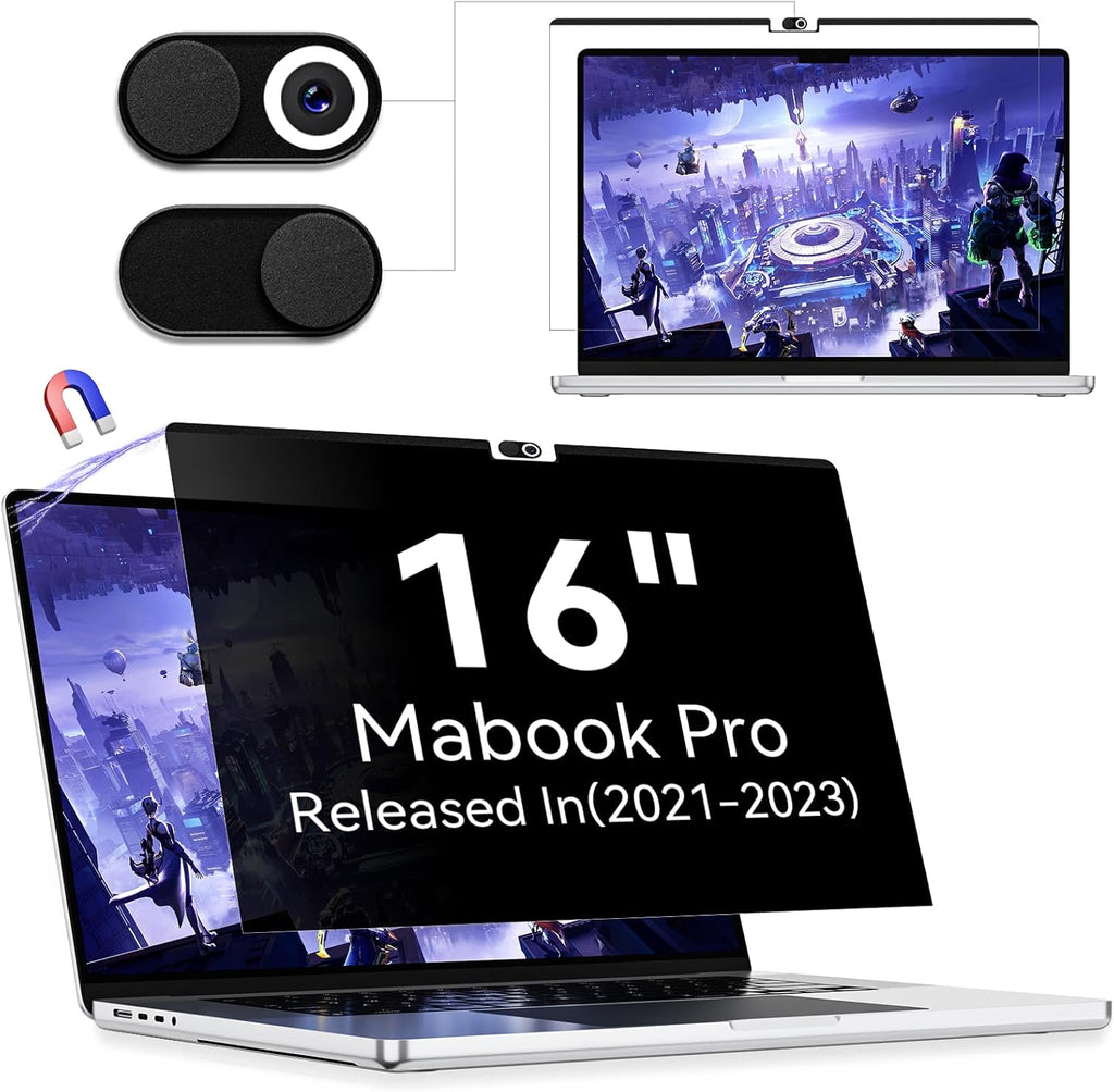 Magnetic Privacy Screen Protector Compatible with MacBook Pro 16 Inch (2021-2024, M1, M2), Removable Anti Spy Blue Light Glare Shield Laptop Privacy Filter for Apple Mac Pro 16.2 in(A2991/A2485/A2780)