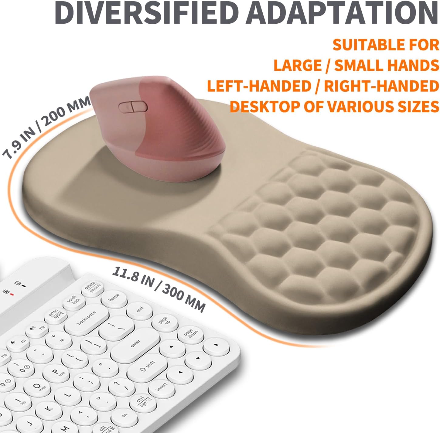 Ergonomic Joint Wrist Support Mouse Pad with Memory Foam Cushion Massage Bump, Carpal Tunnel Pain Relief Mousepad Slope Design for Wrist Rest, 11.8x7.9 in, Apricot