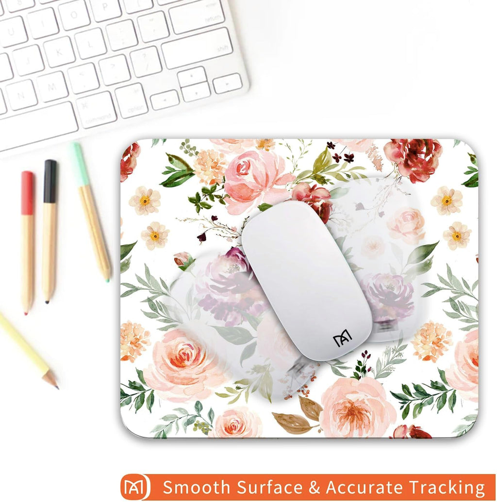 Square Mouse Pad Pretty Floral,Personalized Premium-Textured Custom Mouse Mat Design,Washable Mousepad Cloth,Non-Slip Rubber Base Computer Mouse Pads for Wireless Mouse