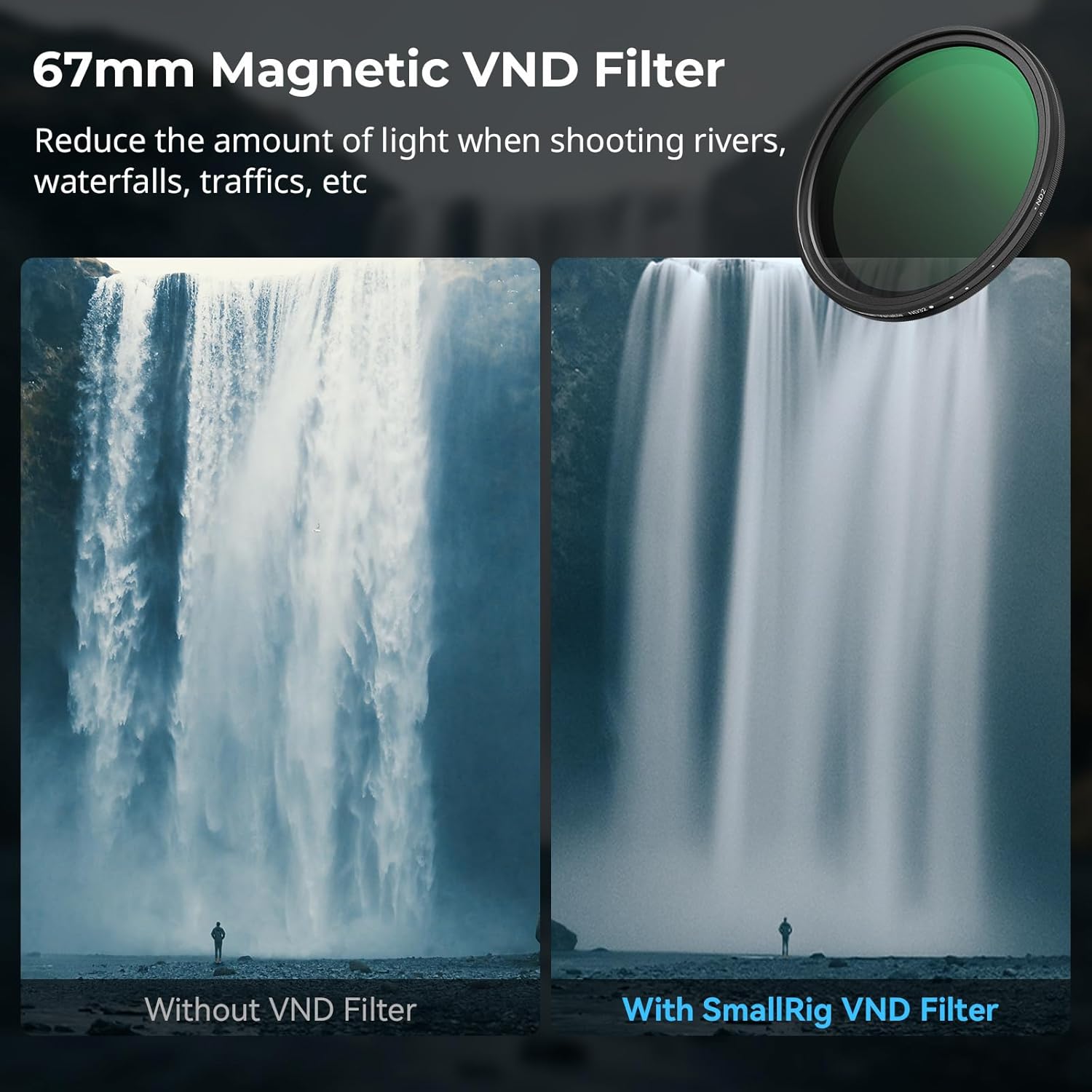 SmallRig 5-in-1 Magnetic 67mm Lens Filter Kit: VND + CPL + Black Mist 1/4 + Threaded Adapter Ring + Magnetic Lens Cover + Storage Bag + Cleaning Cloth, Magnetic Filter Set for Phone Camera Lens - 4726