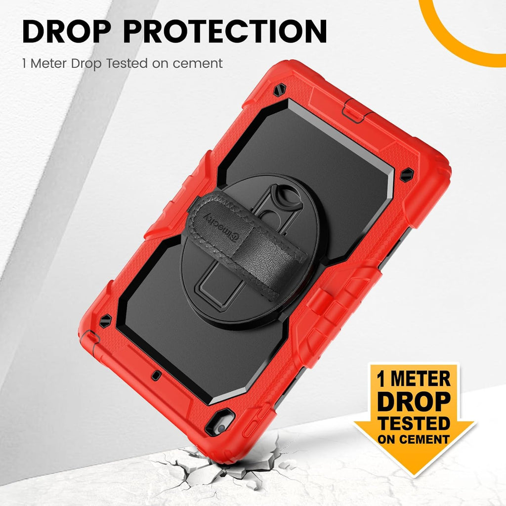 Timecity Case for iPad 9th/ 8th/ 7th Generation 10.2 inch - Heavy Duty Protective Cover with Screen Protector, Rotating Stand, Shoulder Strap & Pencil Holder | Kids-Friendly (Red)