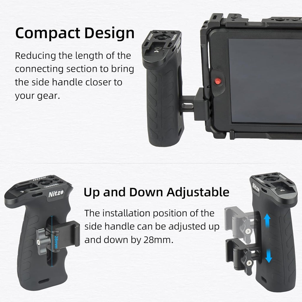 Nitze Ergonomic NATO Side Handle with NATO Calmp, Up/Down and Left/Right Adjustable, Rubberized Aluminum Camera Side Handle Camera/Monitor Cages - PA29C