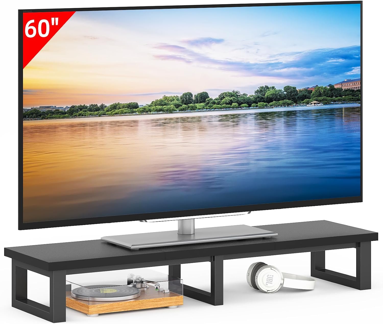 YAOHUOO 45" Large TV Riser for 32-60 inch TV, TV Riser Stand Shelf with Steel Legs, Tabletop TV Stand Riser for Home Office,Black
