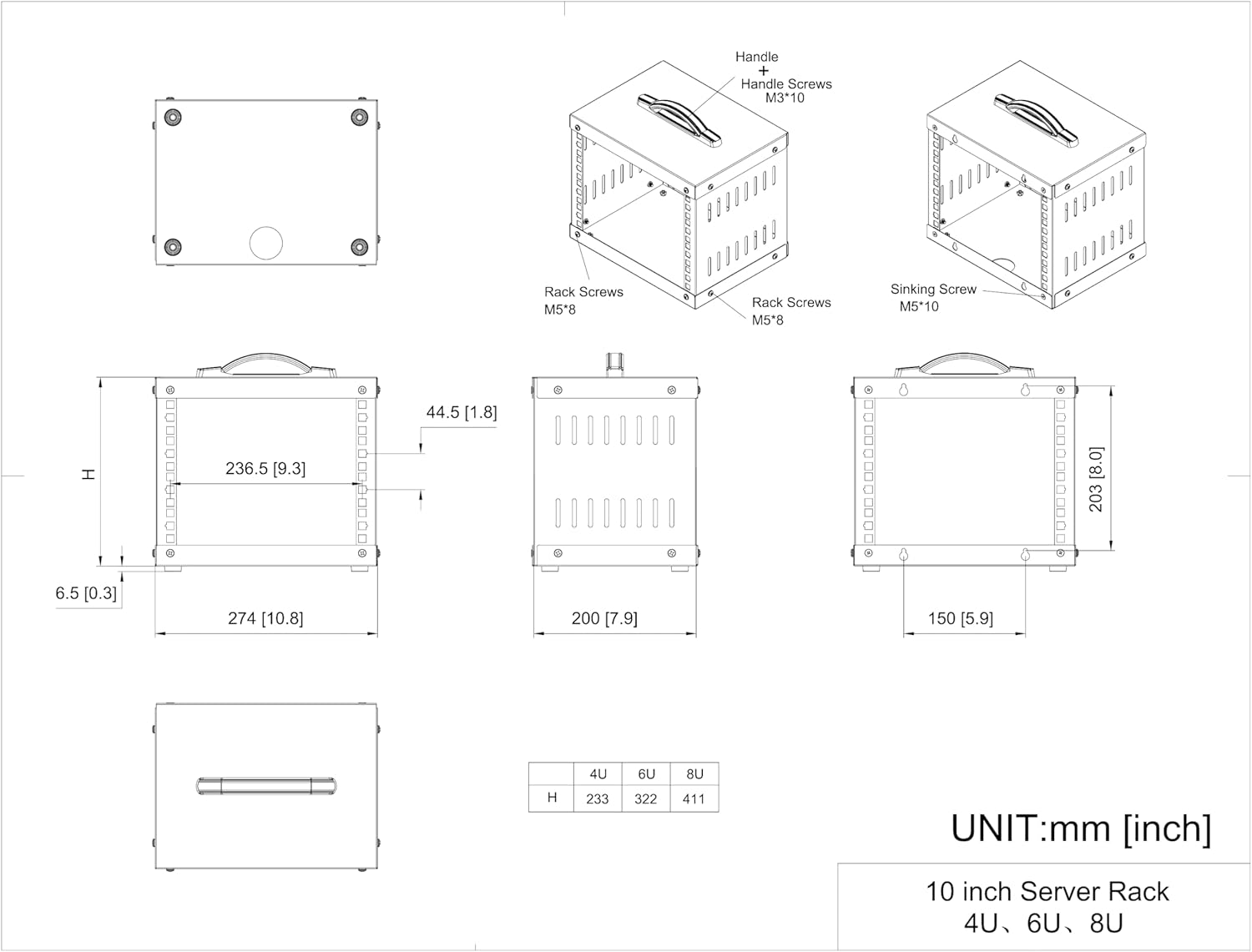 8U Small Network Cabinet-10 inch Server Rack for 10" Server, Network, Audio, and Video Equipments at Home or Office (8U)