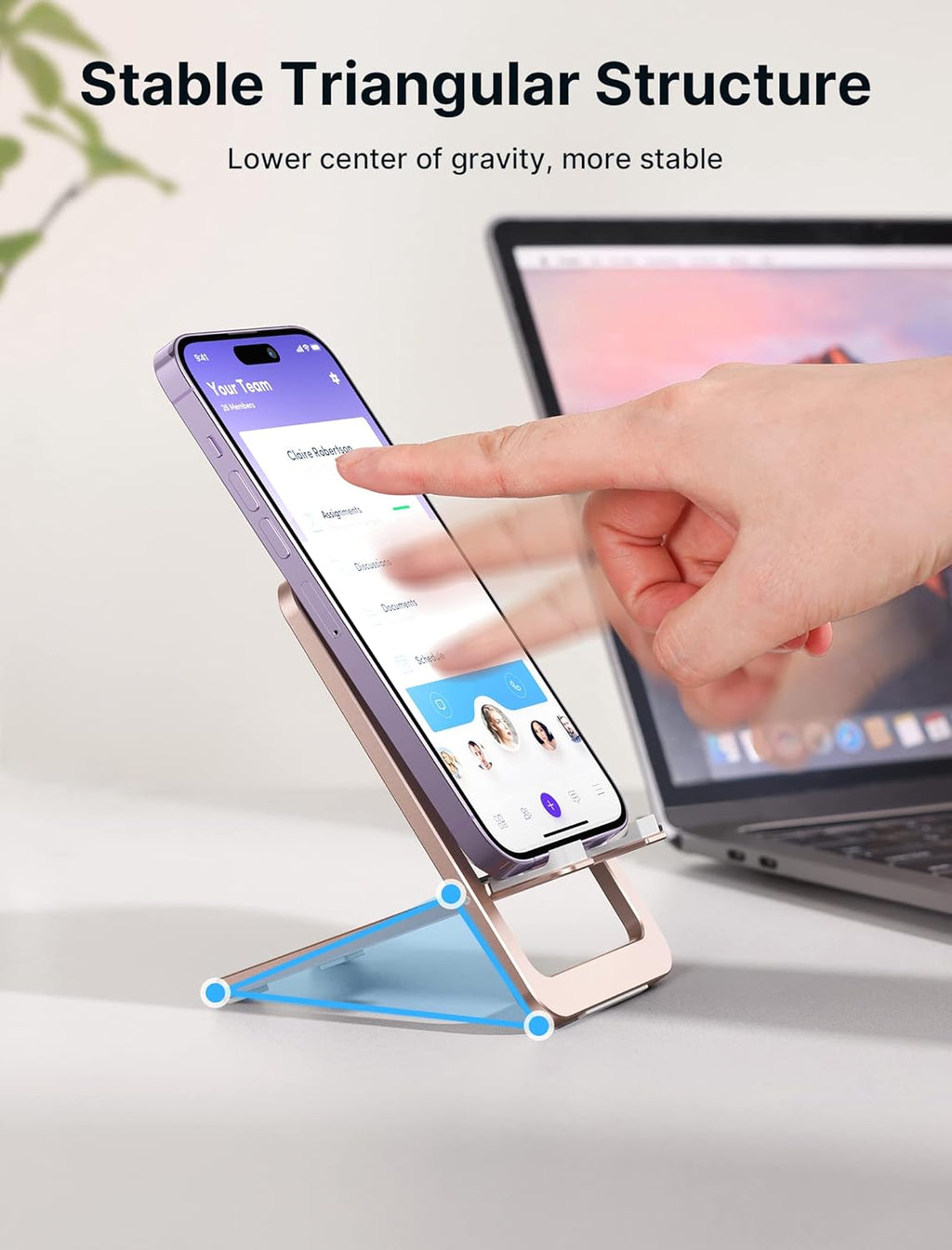 JSAUX Cell Phone Stand, Foldable Aluminum Adjustable Phone Holder for Desk Portable Travel Holder Office Desk Accessories Compatible with iPhone 15 14 13 12 11 Pro Max X Samsung S24 S23 -Pink