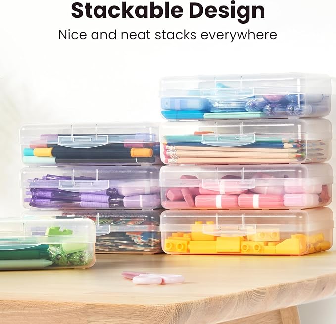 Sooez Plastic Pencil Case Box 6 Pack, Large Craft Storage Boxes Bulk, Plastic - Image 5