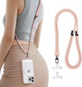 for Phone Lanyard Crossbody with 2X TPU Clear Phone Tabs, Retractable Cellphone Lanyard, Premium Metal Buckles, Skin-Friendly, Universal Wrist Strap Leash for Women Men,Pink-Gold