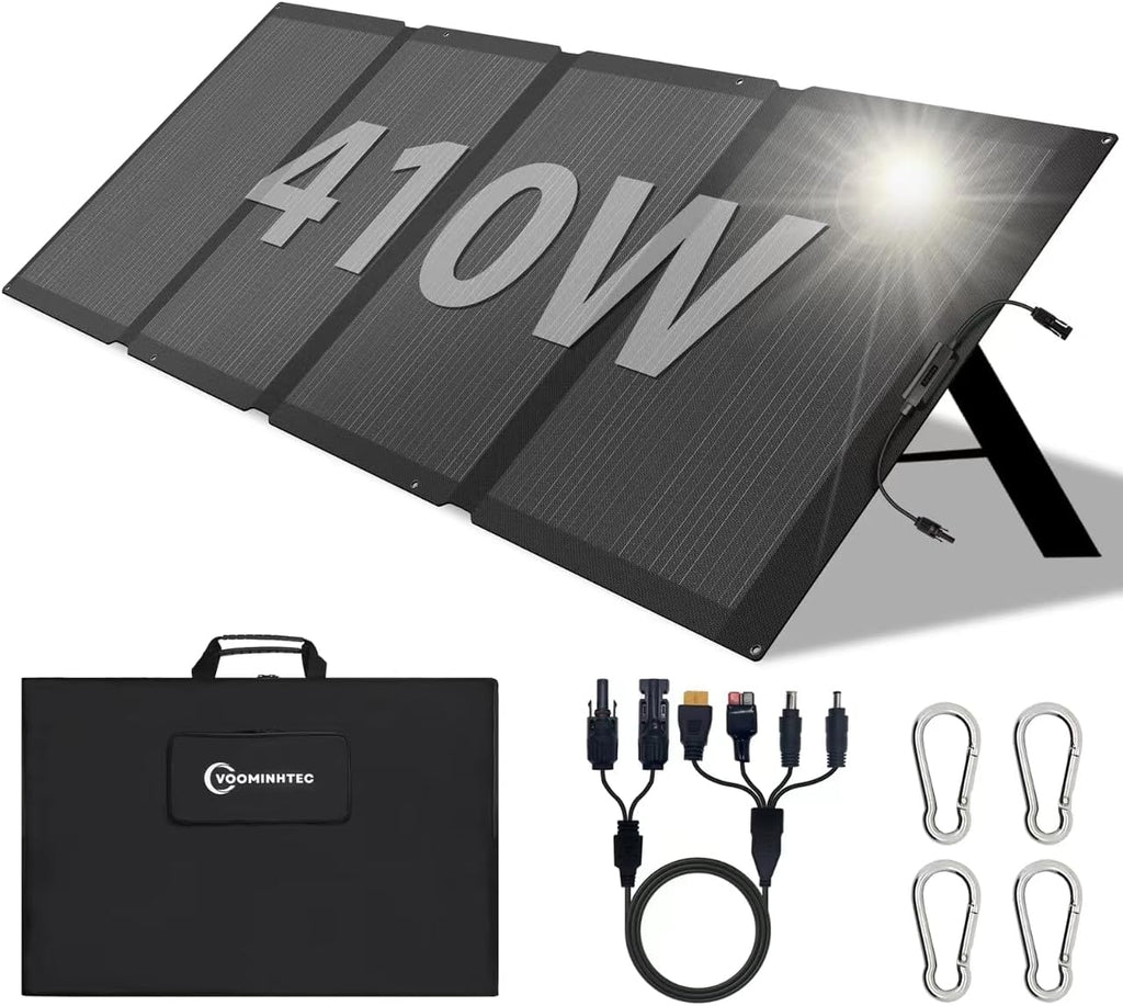 410W 42V ETFE Portable Solar Panel, IP68 Waterproof Foldable 24% High Efficiency, Ultra-Light Solar 4 Kickstands fo Power Station RV Camping