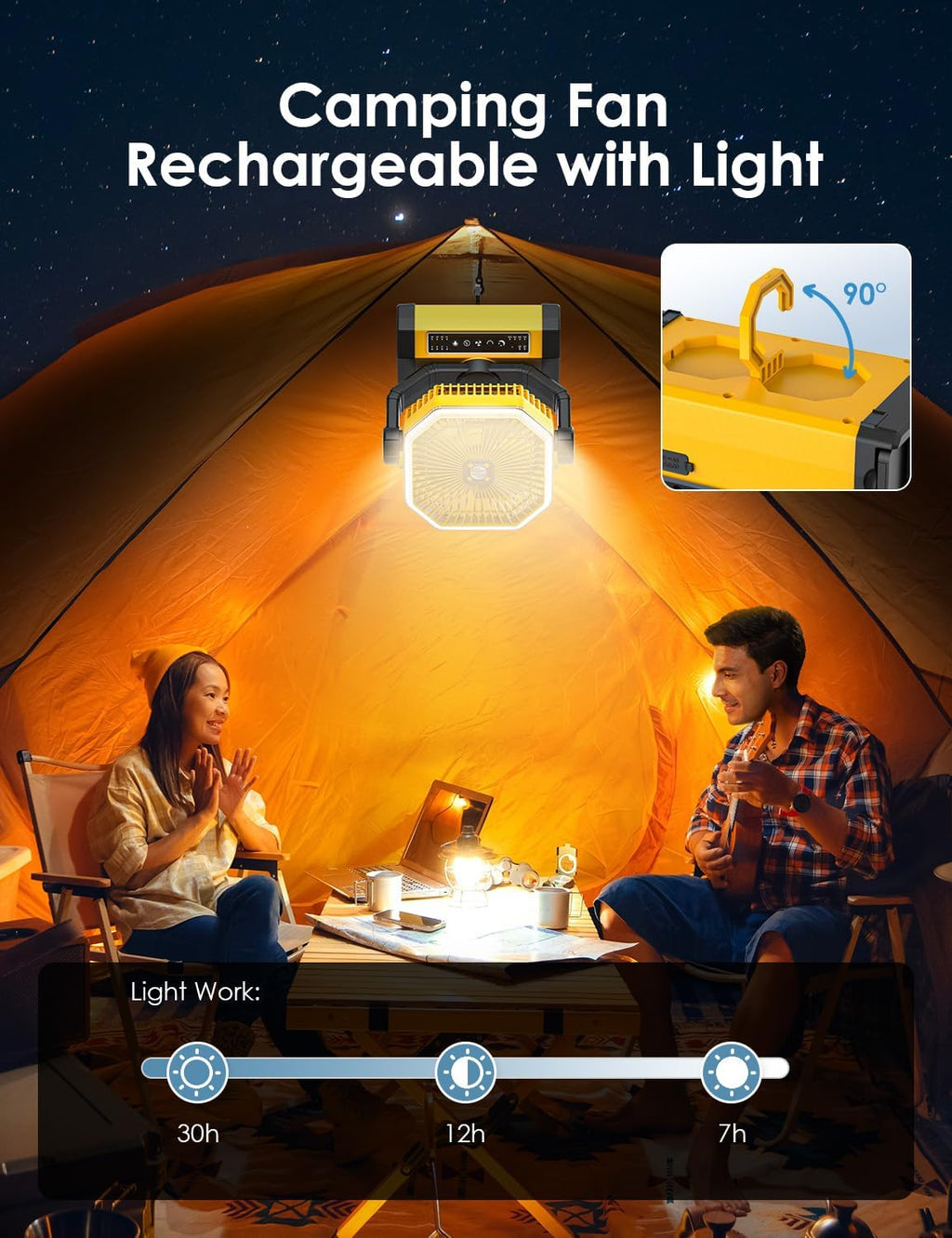 Battery Powered Fan - 9-Inch Rechargeable Fan Portable, 10000mAh(30Hrs) Camping Fan for Tent, Auto Oscillation Cordless Fan, Tent Fan for Camping with Remote/light, 4 Speeds, 4 Timing, Outdoor