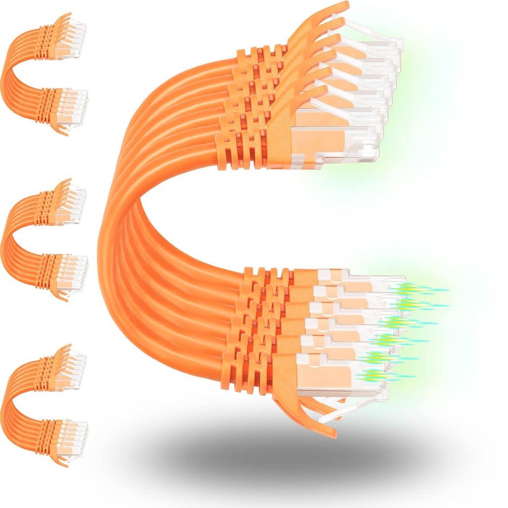 Rapink Patch Cables Cat6 0.5ft (24 Pack), Ethernet Patch Cable 10G Support, Cat 6 Patch Cable for Patch Panel to Switch, Flexiable Cat 6 Ethernet Cable with Gold Plated Orange